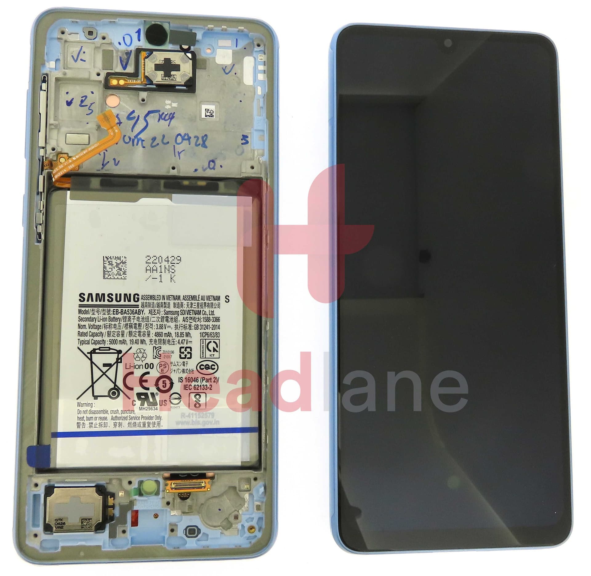 Samsung SM-A336 Galaxy A33 5G LCD Display / Screen + Touch + Battery - Blue - GH82-28145C - Samsung Replacement Part