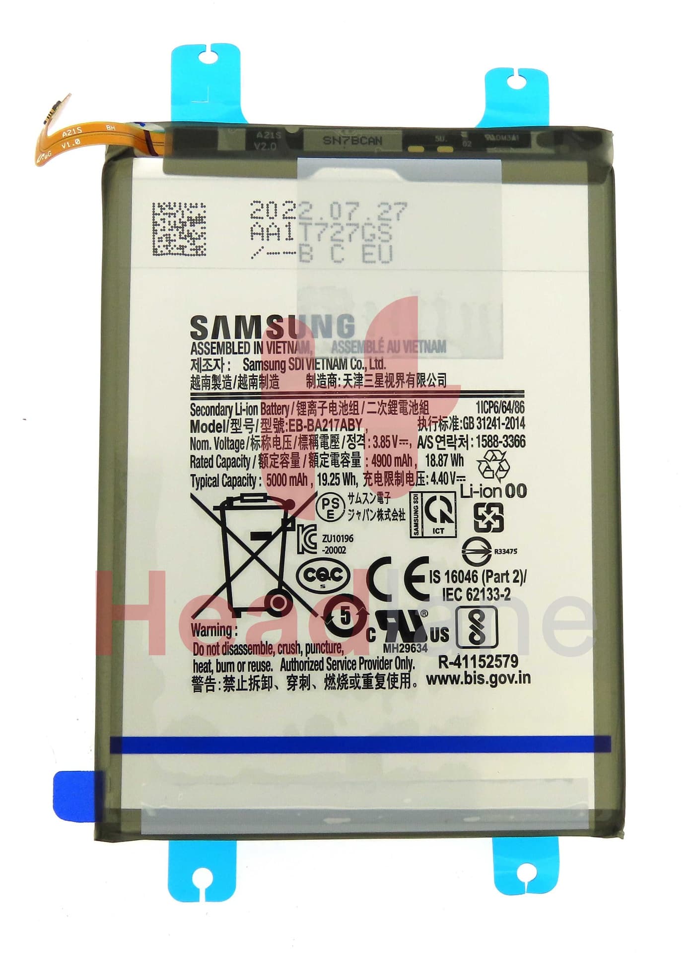 Samsung SM-A217 A125 A127 A135 A137 M127 A047 Galaxy A21s A12 / Nacho A13 M12 A04s Internal Battery EB-BA217ABY - GH82-29803A - Samsung Replacement Part