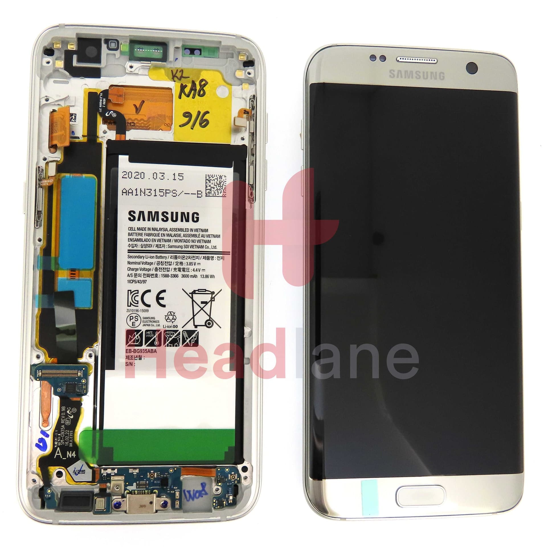Samsung SM-G935F Galaxy S7 Edge LCD Display / Screen + Touch + Battery - Silver - GH82-13360A - Samsung Replacement Part