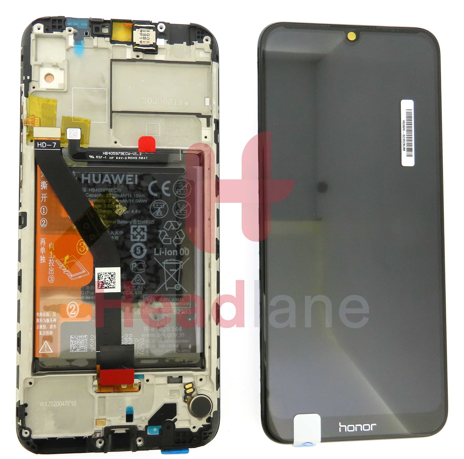 Huawei Honor 8A LCD Display / Screen + Touch + Battery Assembly - Black - 02352KJM - Huawei Replacement Part