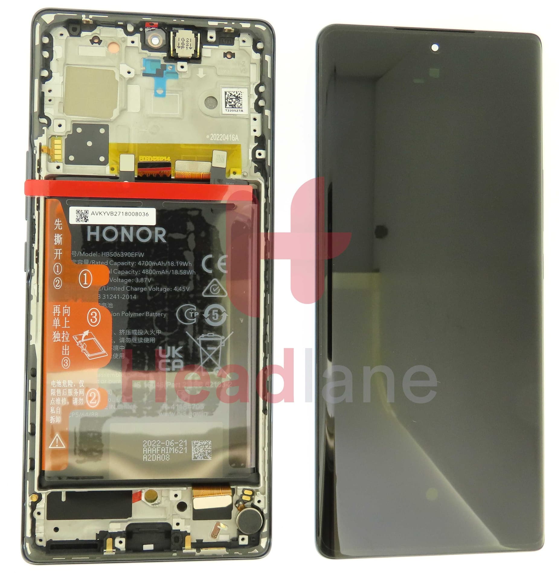Honor 70 LCD Display / Screen + Touch + Battery Assembly - Black - 0235ACMF - Honor Replacement Part