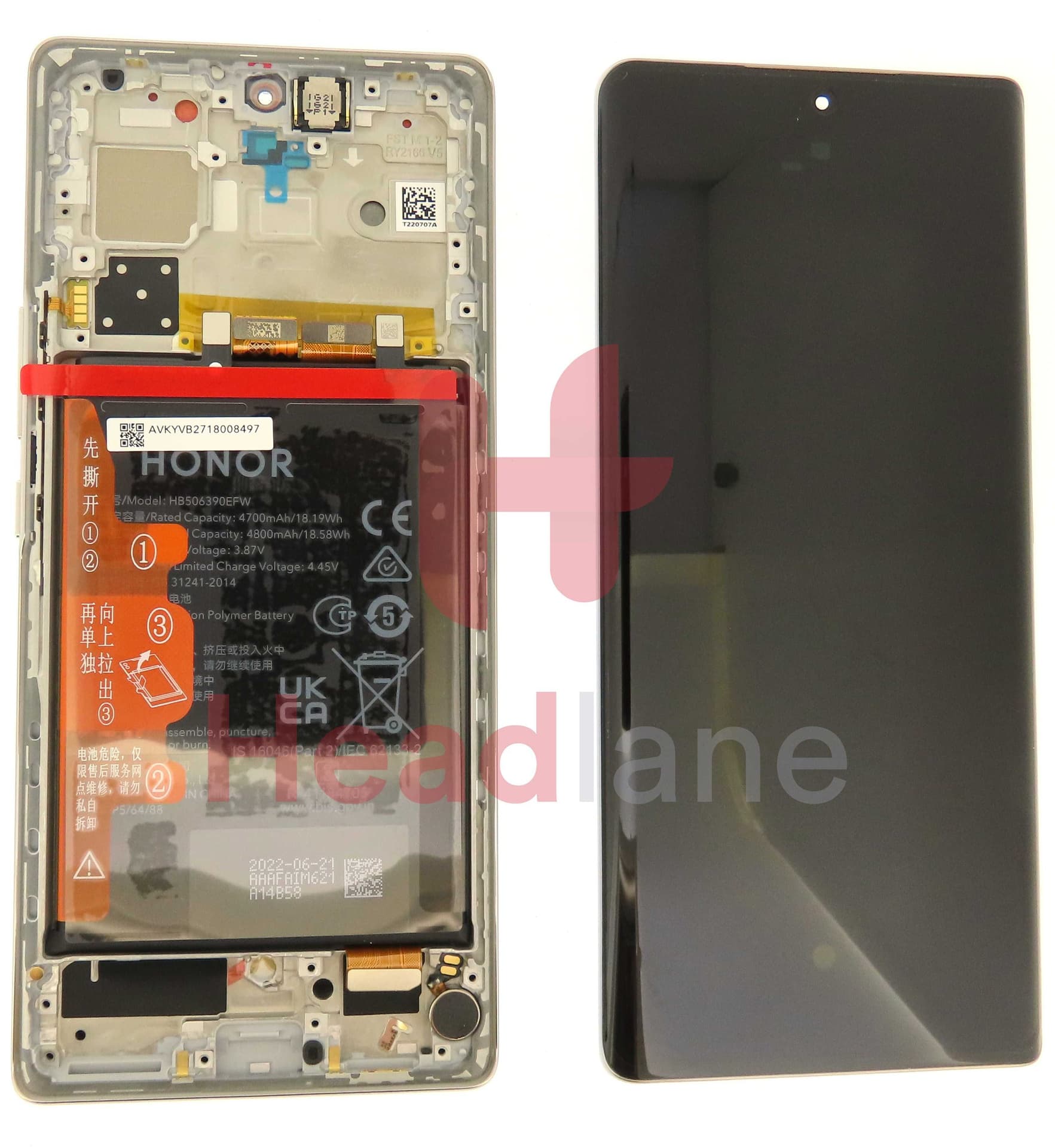 Honor 70 LCD Display / Screen + Touch + Battery Assembly - Silver - 0235ACMG - Honor Replacement Part