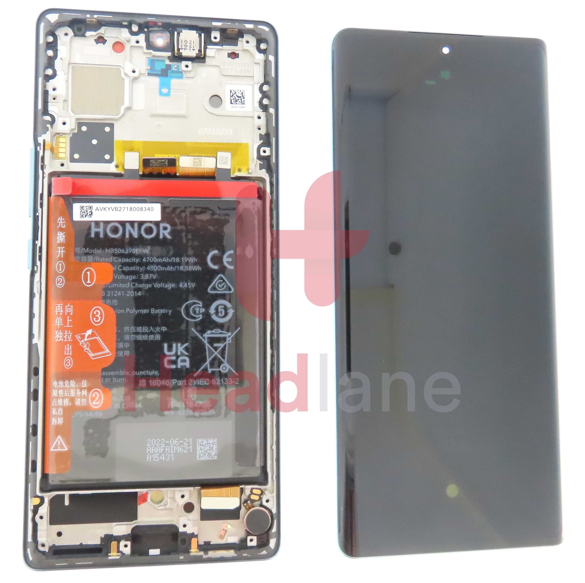 Honor 70 LCD Display / Screen + Touch + Battery Assembly - Green - 0235ACMH - Honor Replacement Part