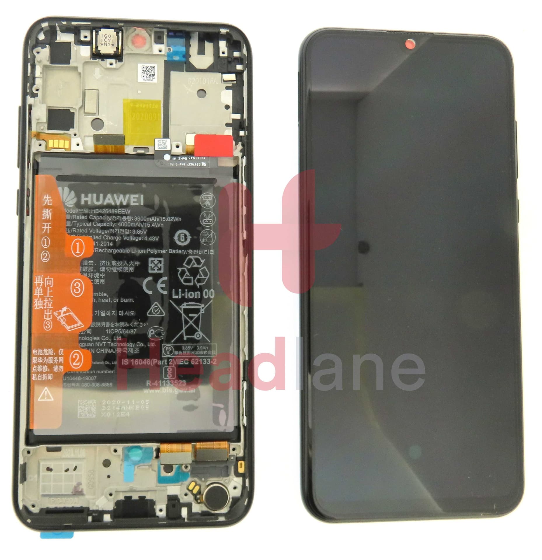 Huawei Y8p / P Smart S LCD Display / Screen + Touch + Battery - Black - 02353PNT - Huawei Replacement Part