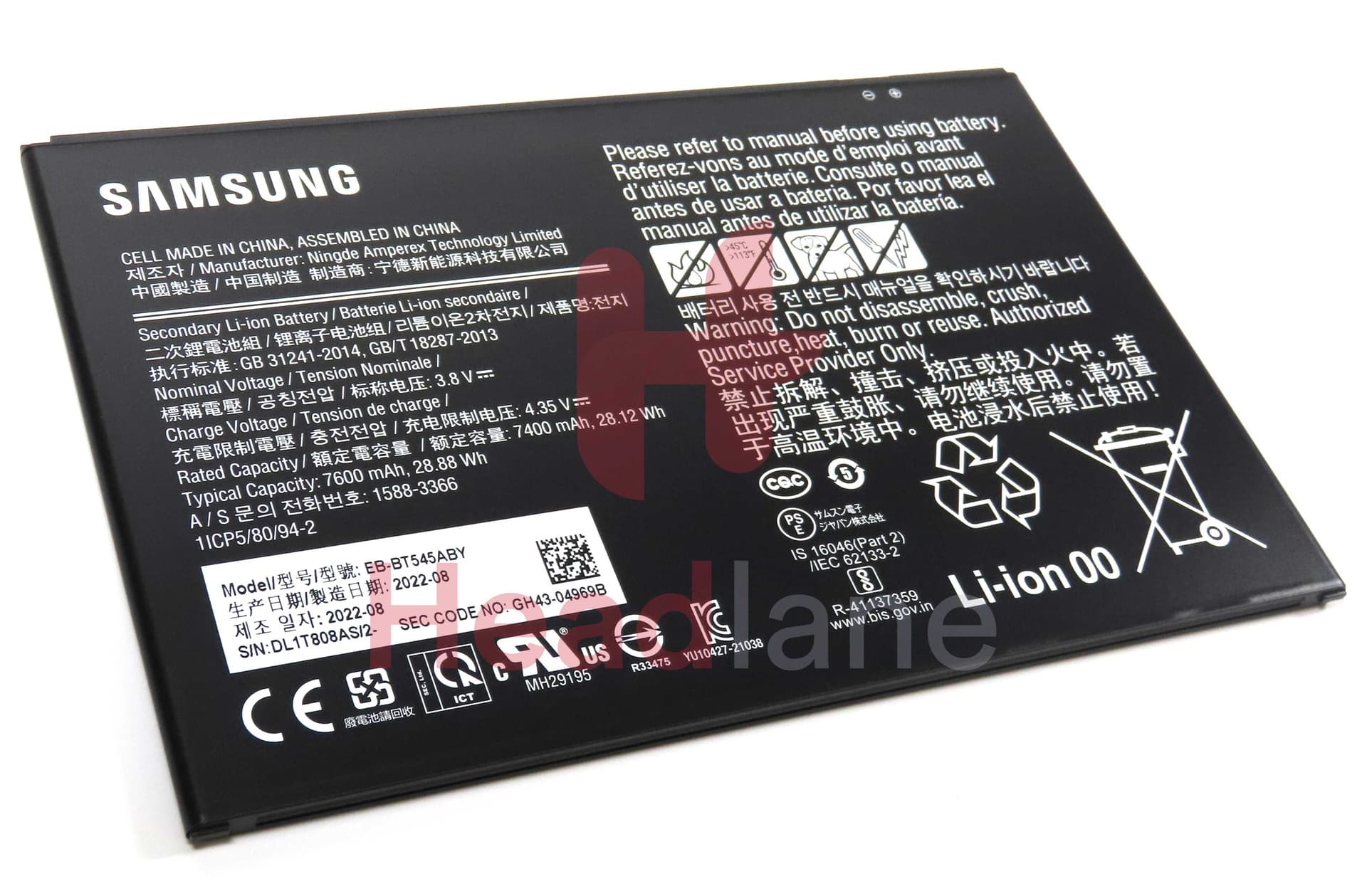 Samsung SM-T630 T636 T545 T540 Galaxy Tab Active4 / Active Pro EB-BT545ABY 7600mAh Battery - GH43-04969A - Samsung Replacement Part