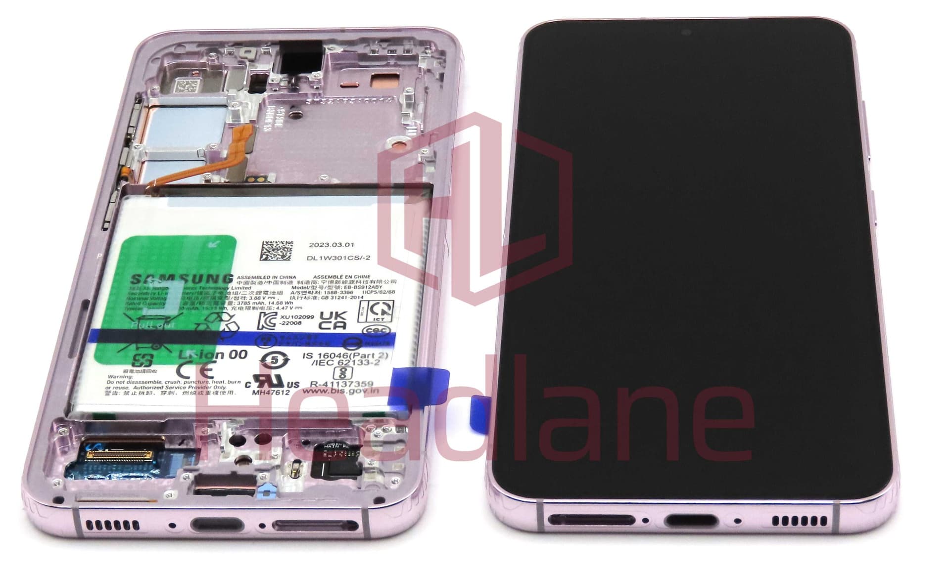 Samsung SM-S911 Galaxy S23 LCD Display / Screen + Touch + Battery - Lavender - GH82-30482D