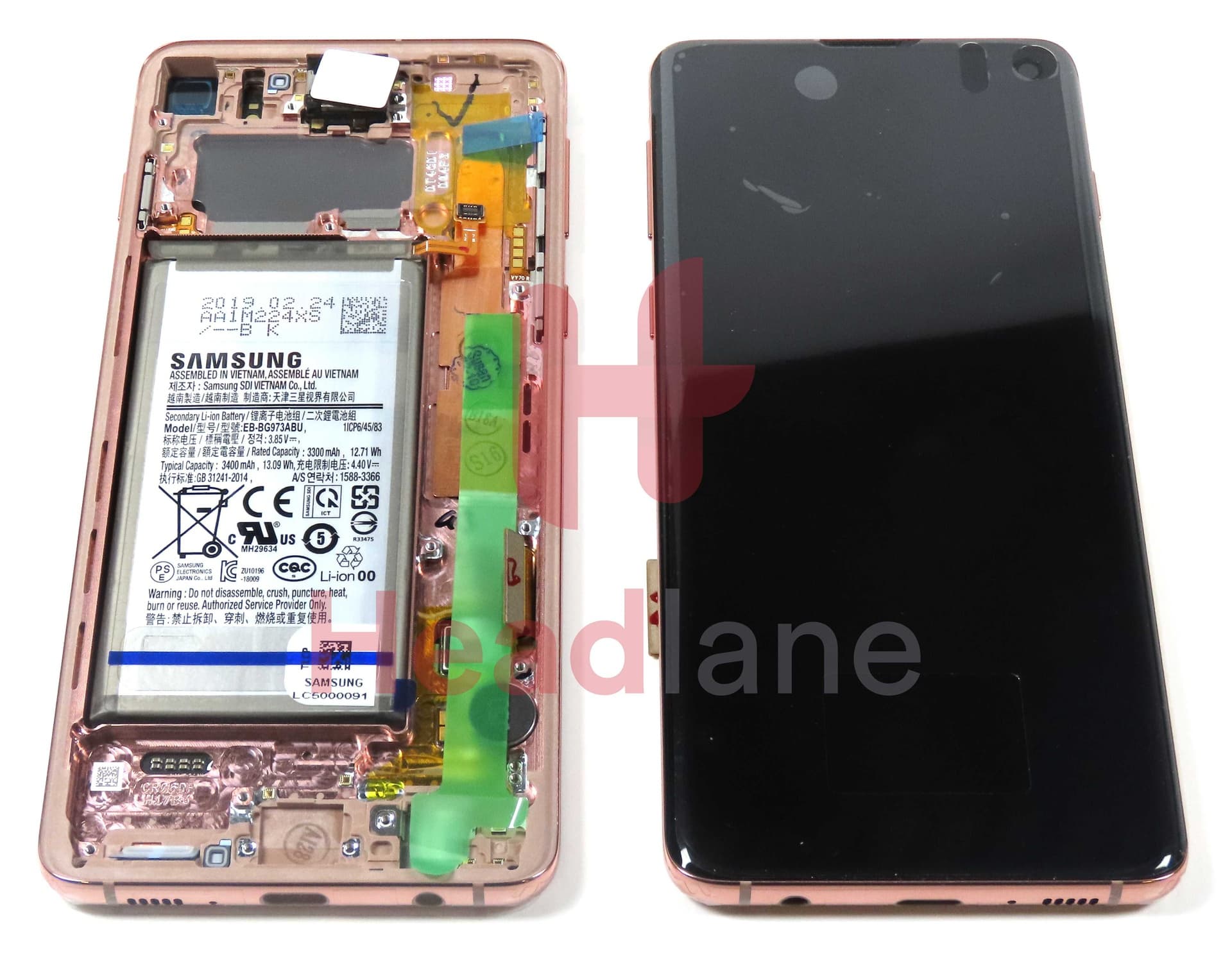 Samsung SM-G973 Galaxy S10 LCD Display / Screen + Touch + Battery - Flamingo Pink - GH82-18841D - Samsung Replacement Part