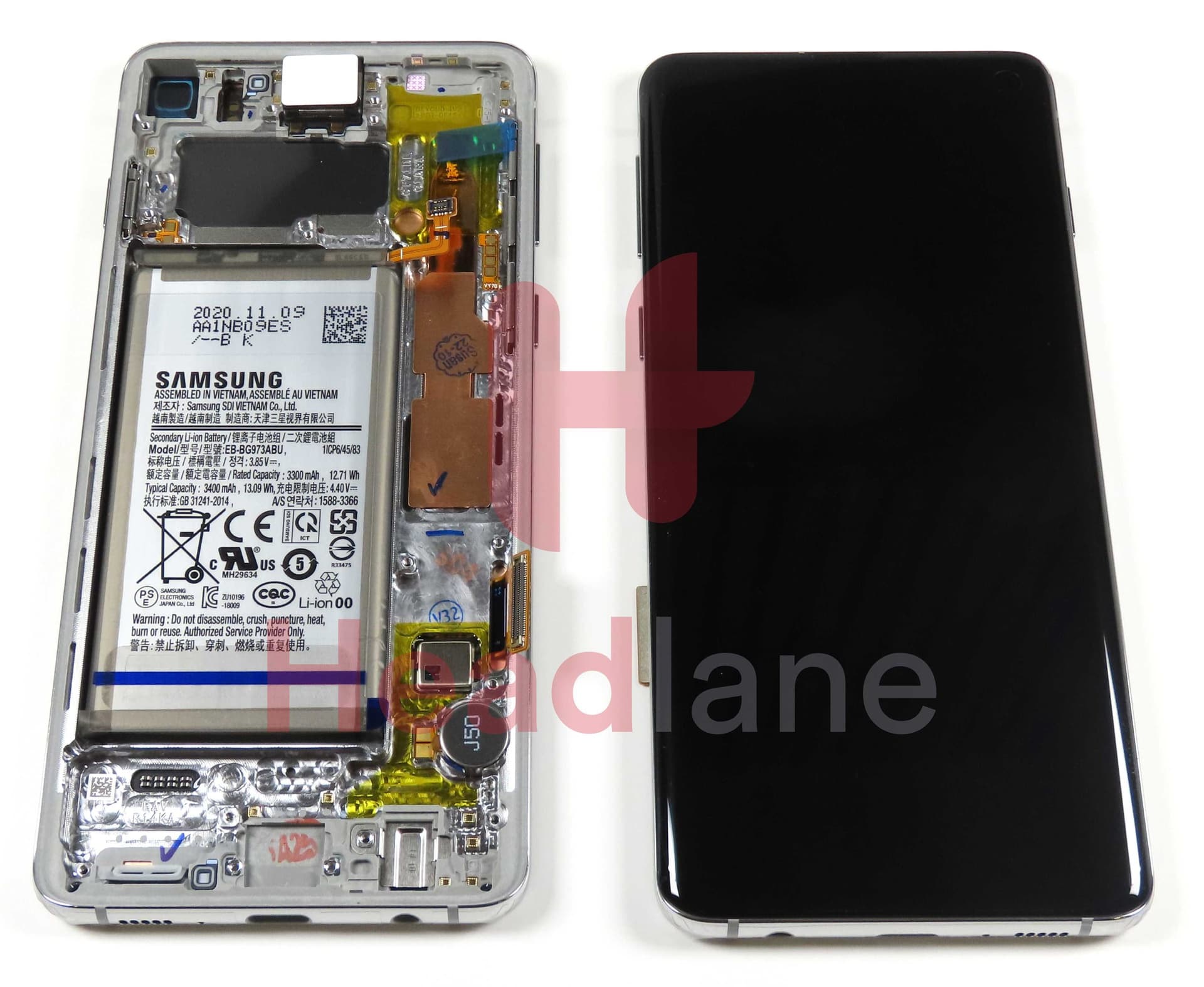 Samsung SM-G973 Galaxy S10 LCD Display / Screen + Touch + Battery - Prism White - GH82-18841B - Samsung Replacement Part
