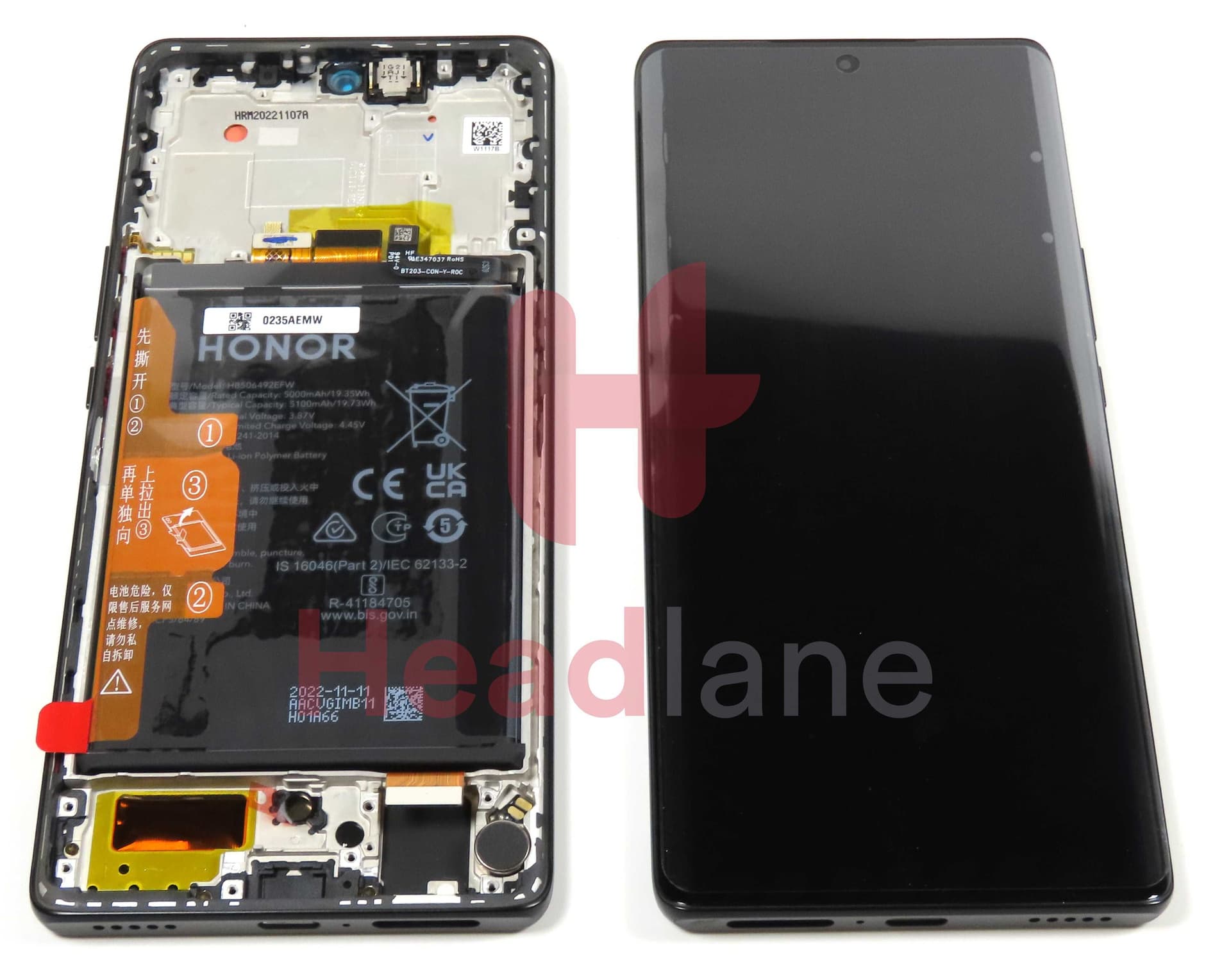 Honor Magic5 Lite LCD Display / Screen + Touch + HB506492EFW Battery - Green - 0235AEMX - Honor Replacement Part