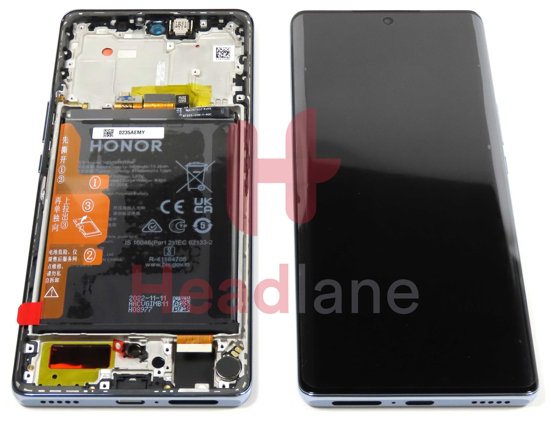 Honor Magic5 Lite LCD Display / Screen + Touch + HB506492EFW Battery - Silver - 0235AEMY - Honor Replacement Part