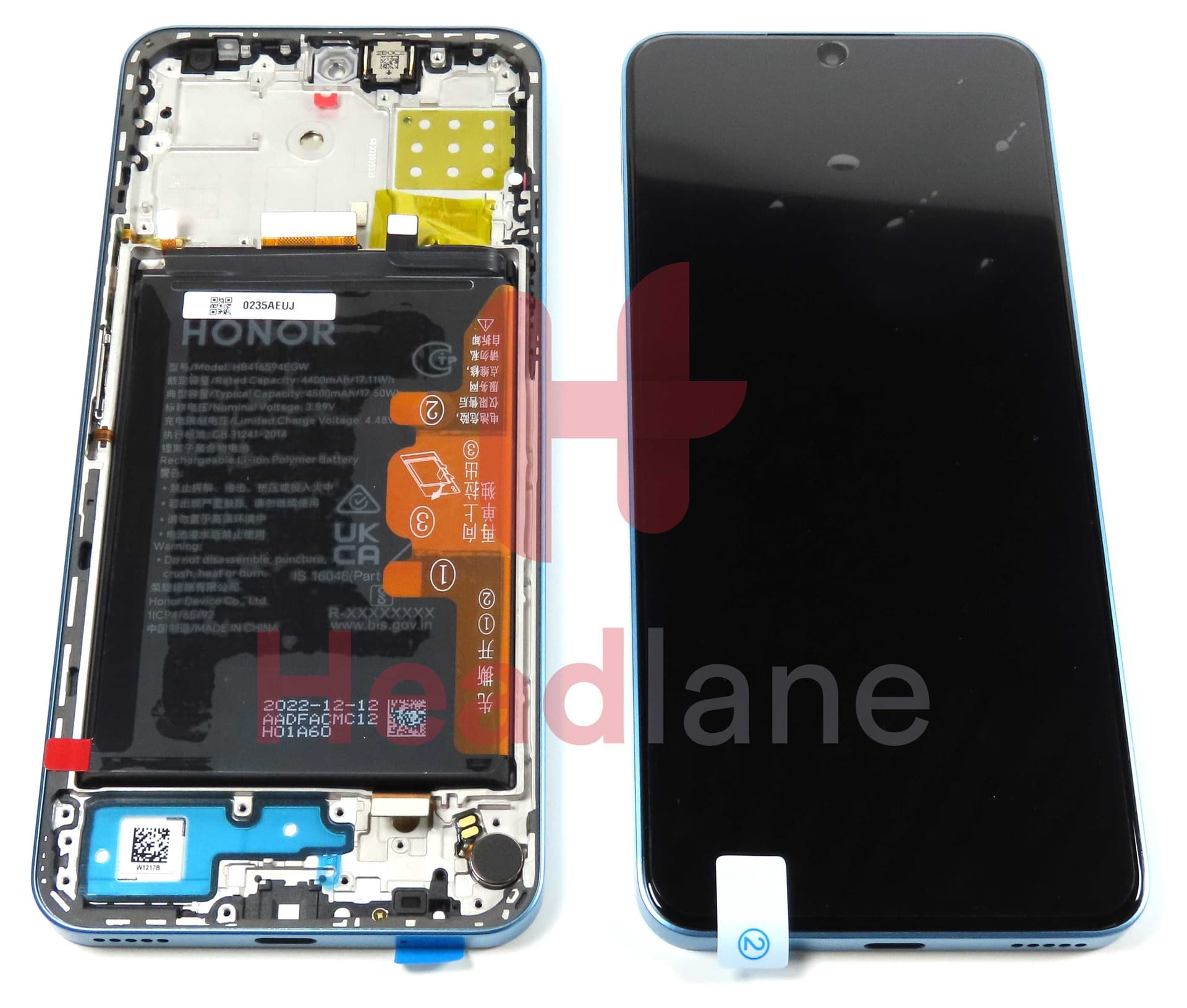 Honor 90 Lite, X8a LCD Display / Screen + Touch + HB416594EGW Battery - Blue - 0235AEUJ - Honor Replacement Part