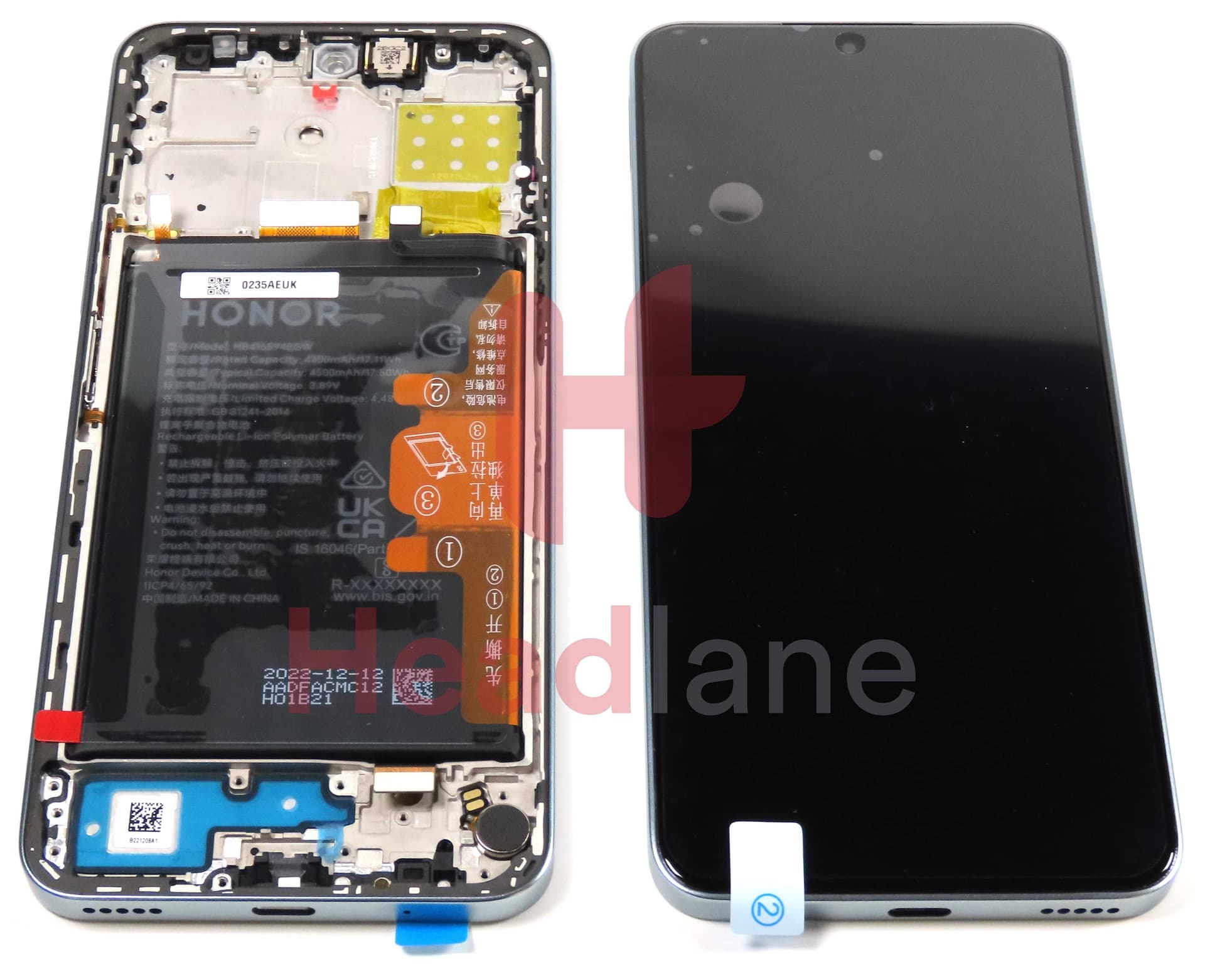 Honor 90 Lite, X8a LCD Display / Screen + Touch + HB416594EGW Battery - Silver - 0235AEUK - Honor Replacement Part