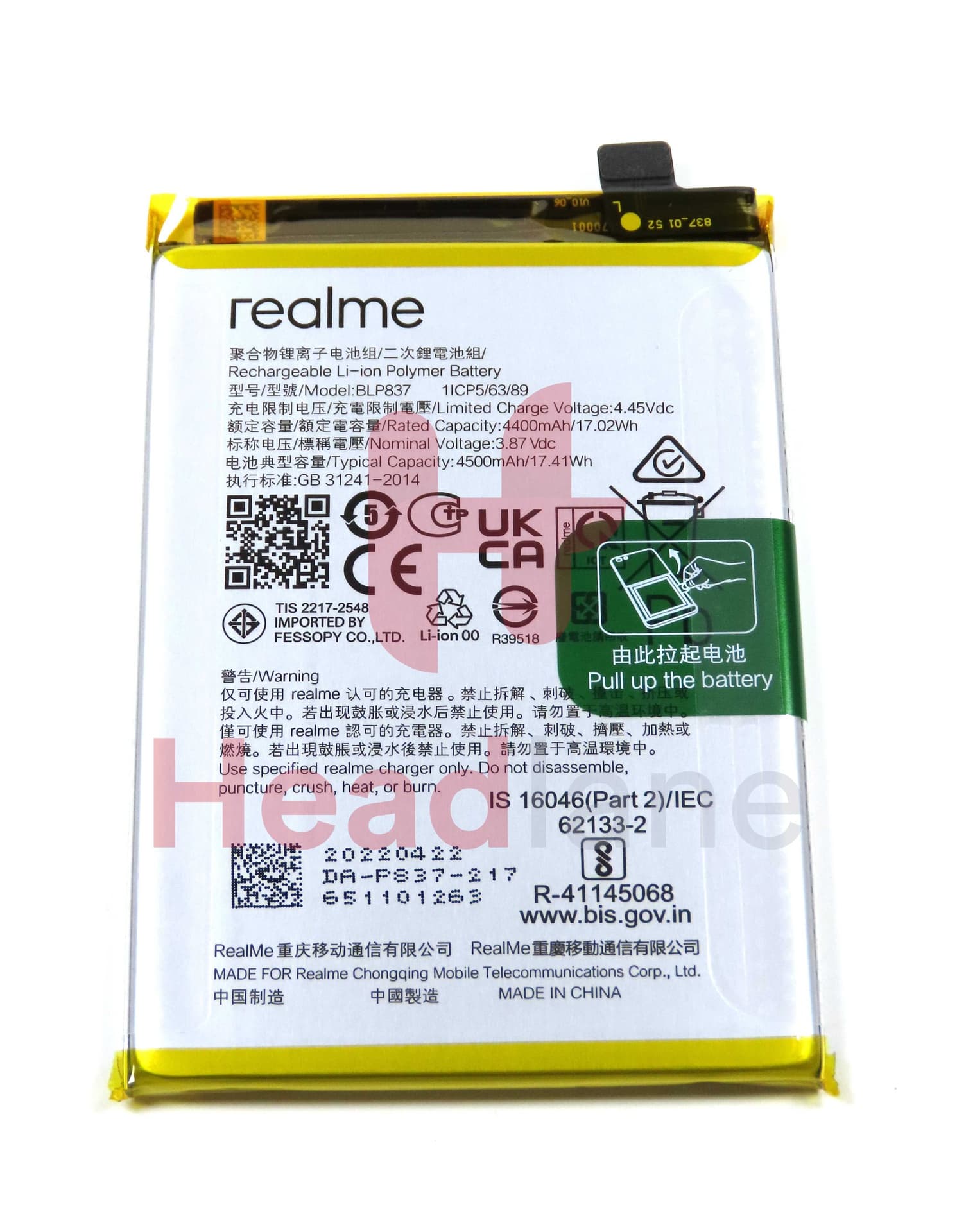 Realme RMX3081 8 Pro BLP837 4500mAh Internal Battery - 4906818 - Realme Replacement Part