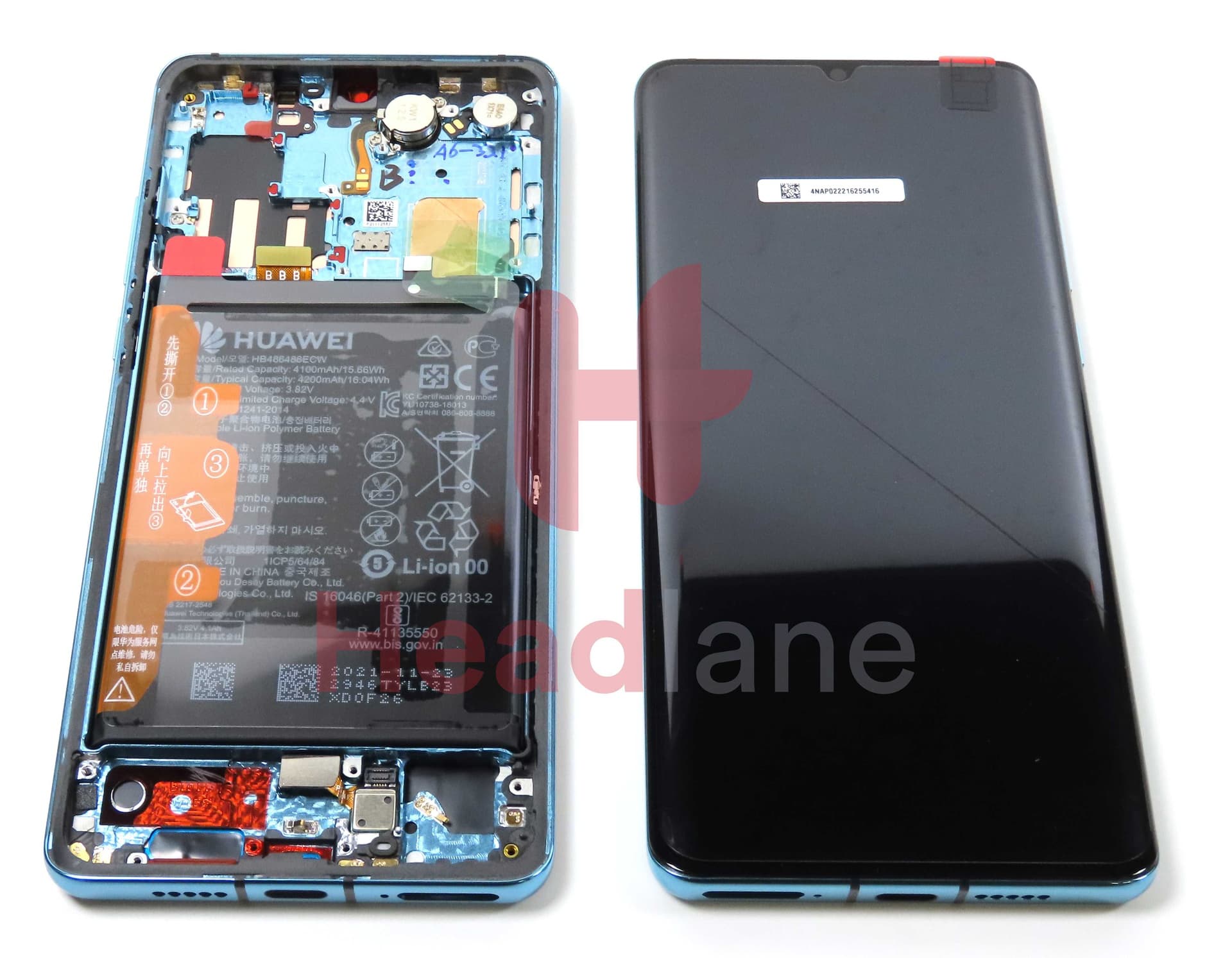 Huawei P30 Pro LCD Display / Screen + Touch + HB486486ECW Battery - Aurora Blue - 02355MUM - Huawei Replacement Part