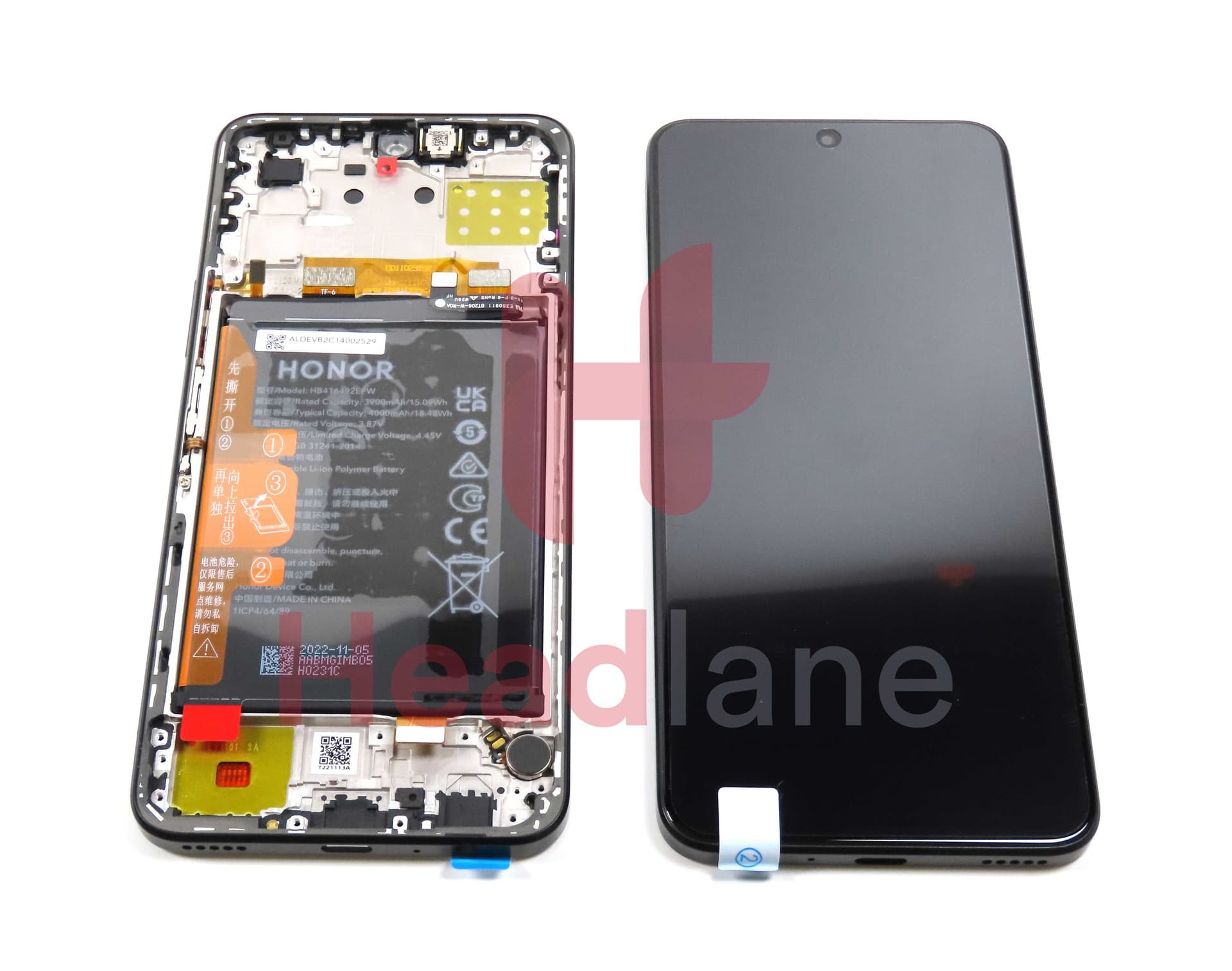 Honor X8 4G LCD Display / Screen + Touch + Battery Assembly - Black - 0235ACDQ - Honor Replacement Part
