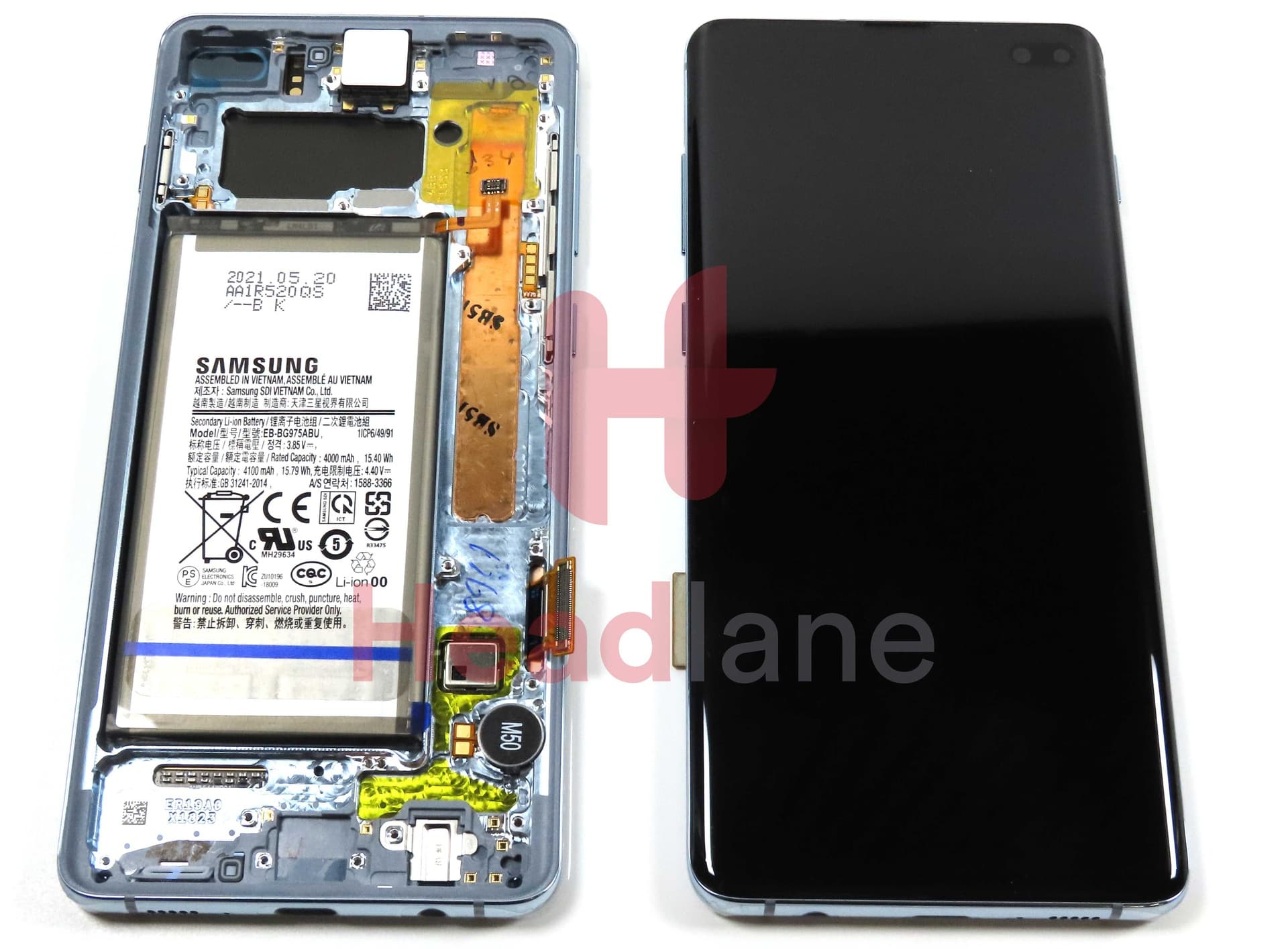 Samsung SM-G975 Galaxy S10+ / S10 Plus LCD Display / Screen + Touch + Battery - Prism Blue - GH82-18840C - Samsung Replacement Part
