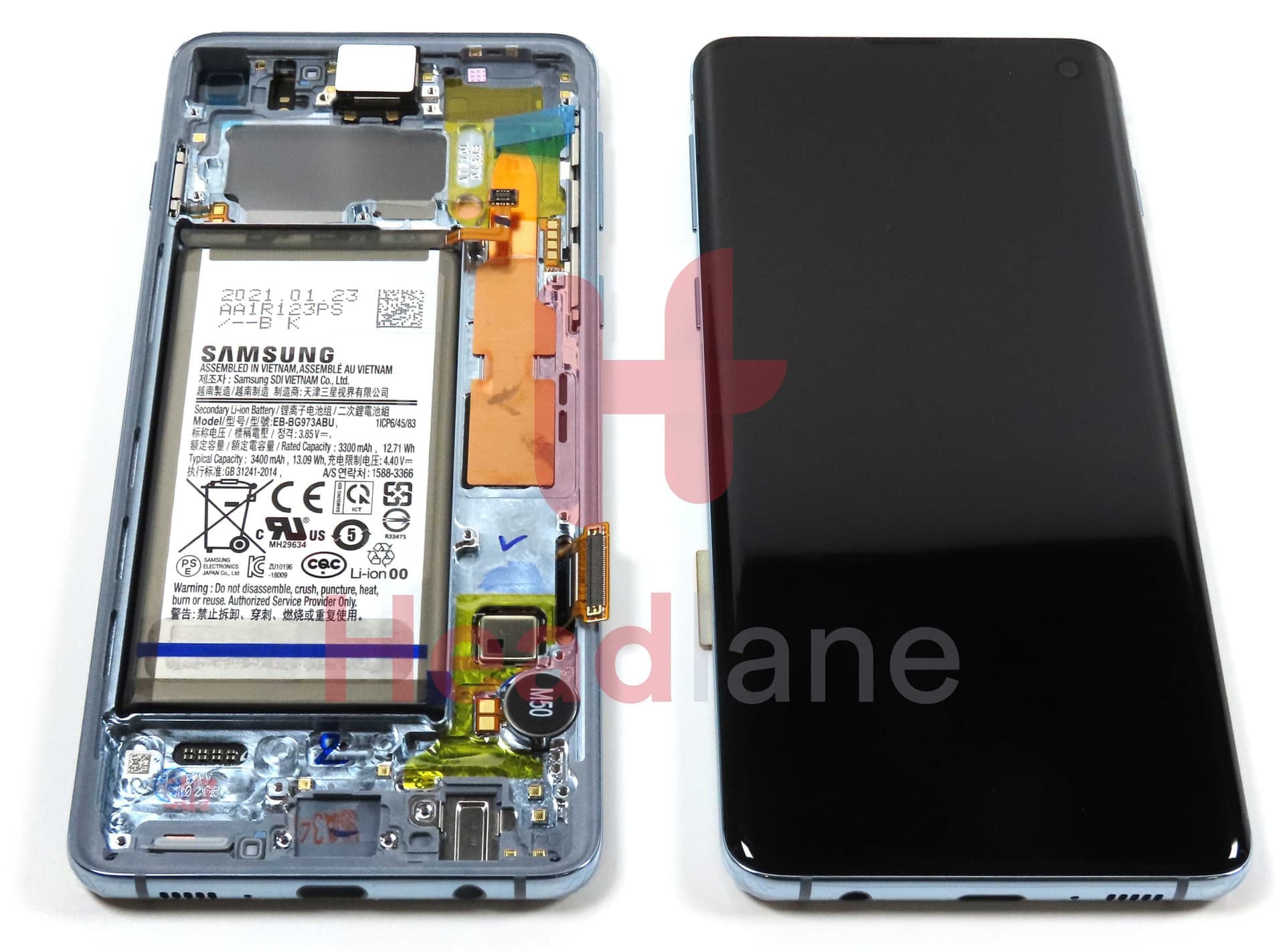 Samsung SM-G973 Galaxy S10 LCD Display / Screen + Touch + Battery - Prism Blue - GH82-18841C - Samsung Replacement Part