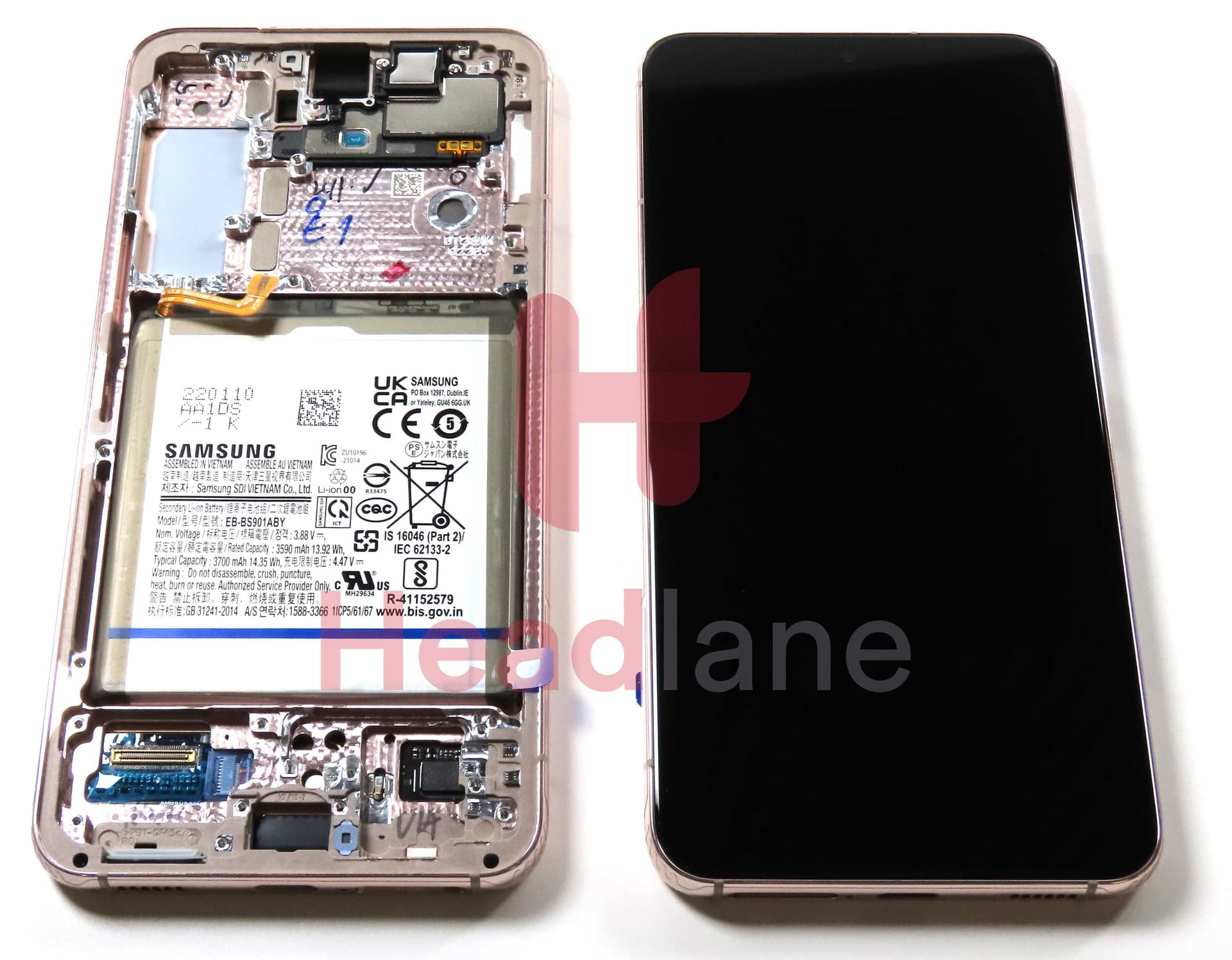Samsung SM-S901U Galaxy S22 LCD Display / Screen + Touch + Battery - Pink Gold (USA Version) - GH82-27493D - Samsung Replacement Part