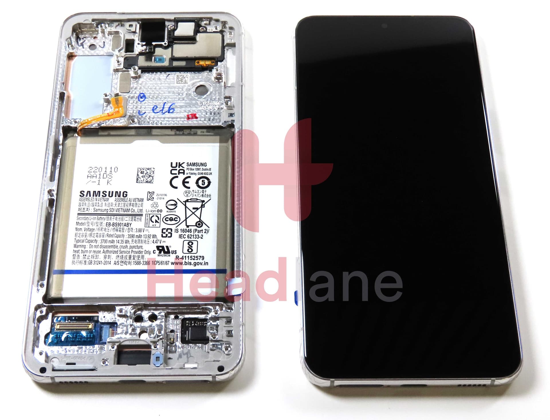 Samsung SM-S901U Galaxy S22 LCD Display / Screen + Touch + Battery - Phantom White (USA Version) - GH82-27493B - Samsung Replacement Part
