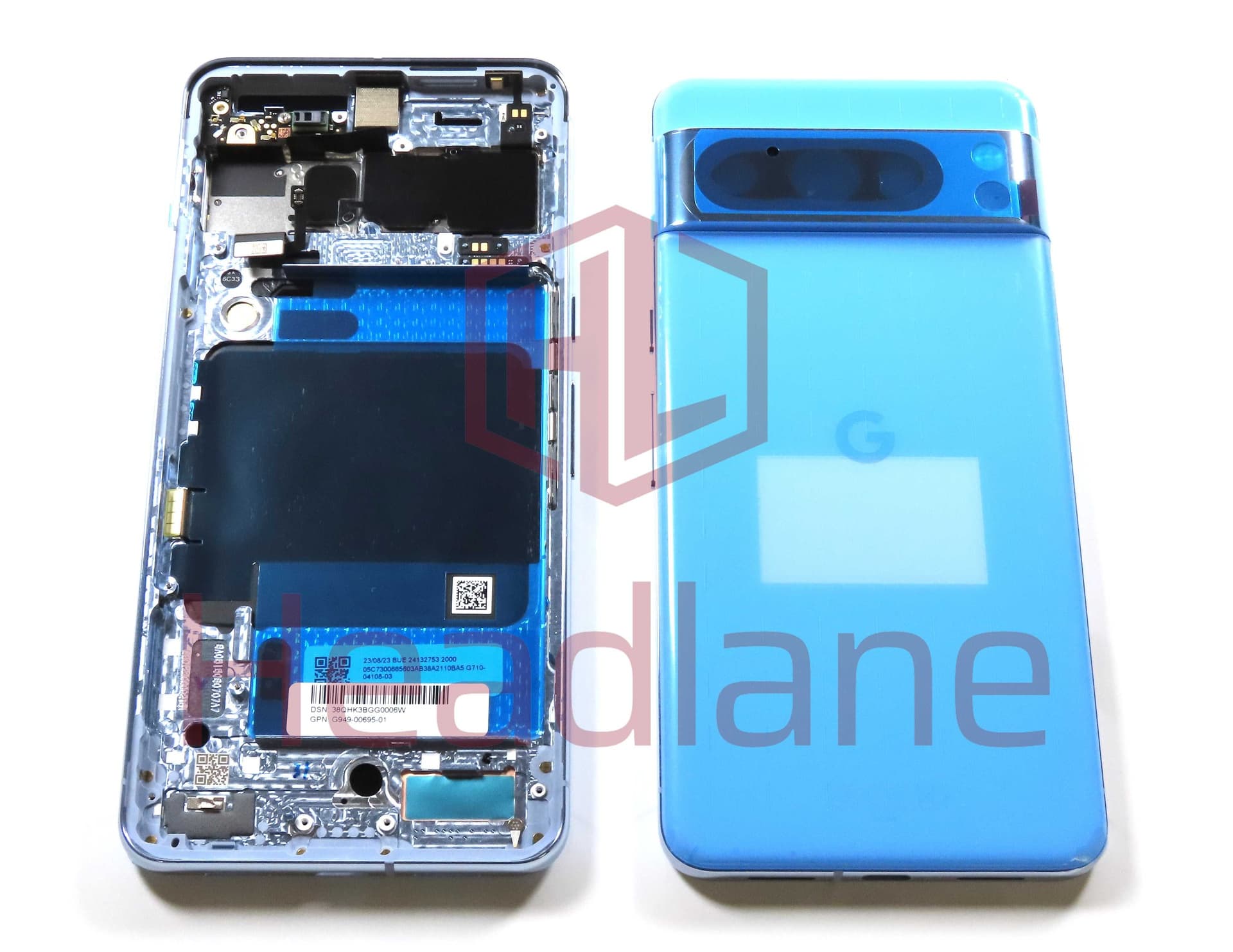 Google Pixel 8 Pro Back / Battery Cover - Blue / Bay - G949-00695-01 - Google Replacement Part