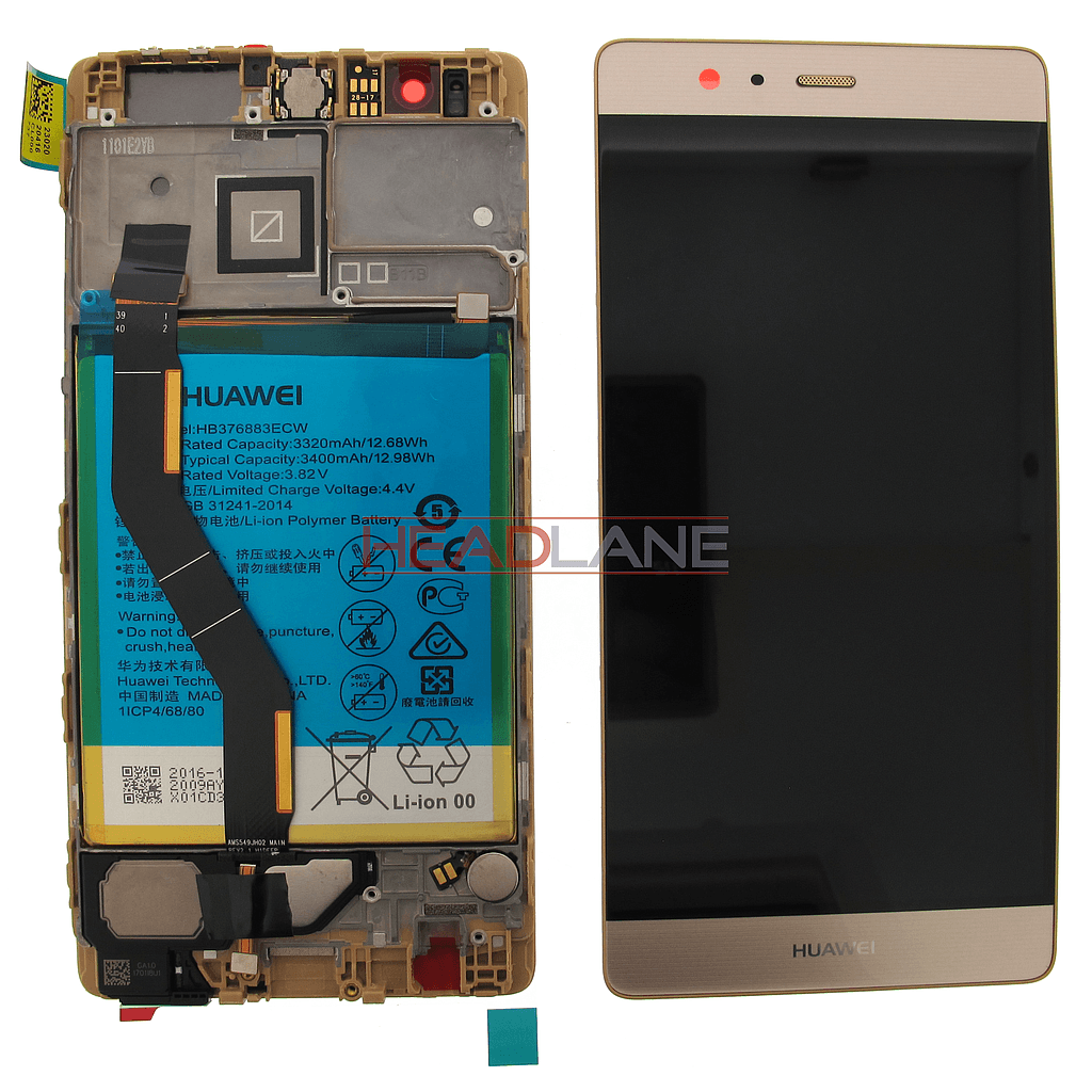 Huawei P9 Plus LCD Display / Screen + Touch + Battery Assembly - Gold - 02350SUW - Huawei Replacement Part