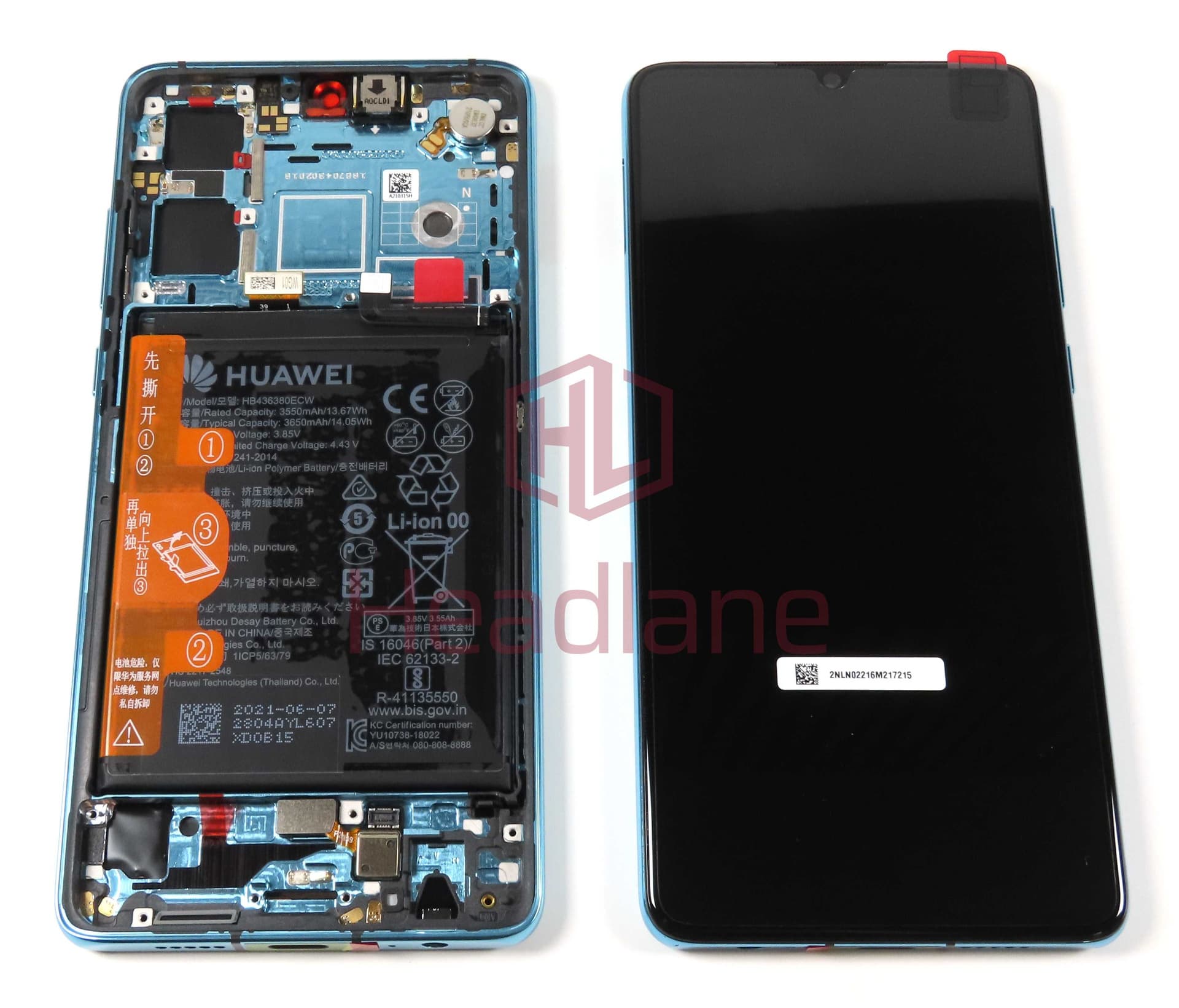 Huawei P30 LCD Display / Screen + Touch + Battery Assembly - Aurora Blue (No Box) - 02352NLN-NB - Huawei Replacement Part