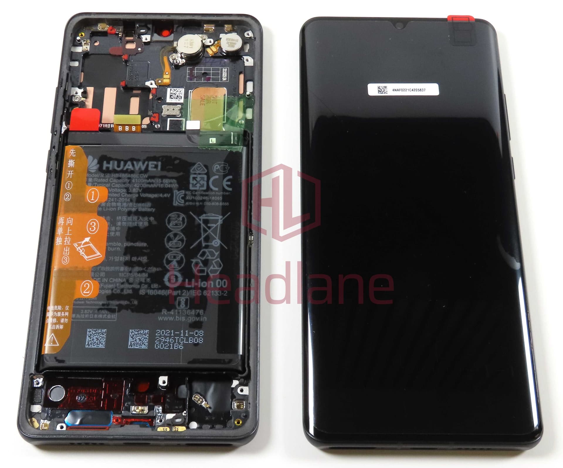 Huawei P30 Pro LCD Display / Screen + Touch + HB486486ECW Battery - Black (B Grade) - 02355UMW - Huawei Replacement Part
