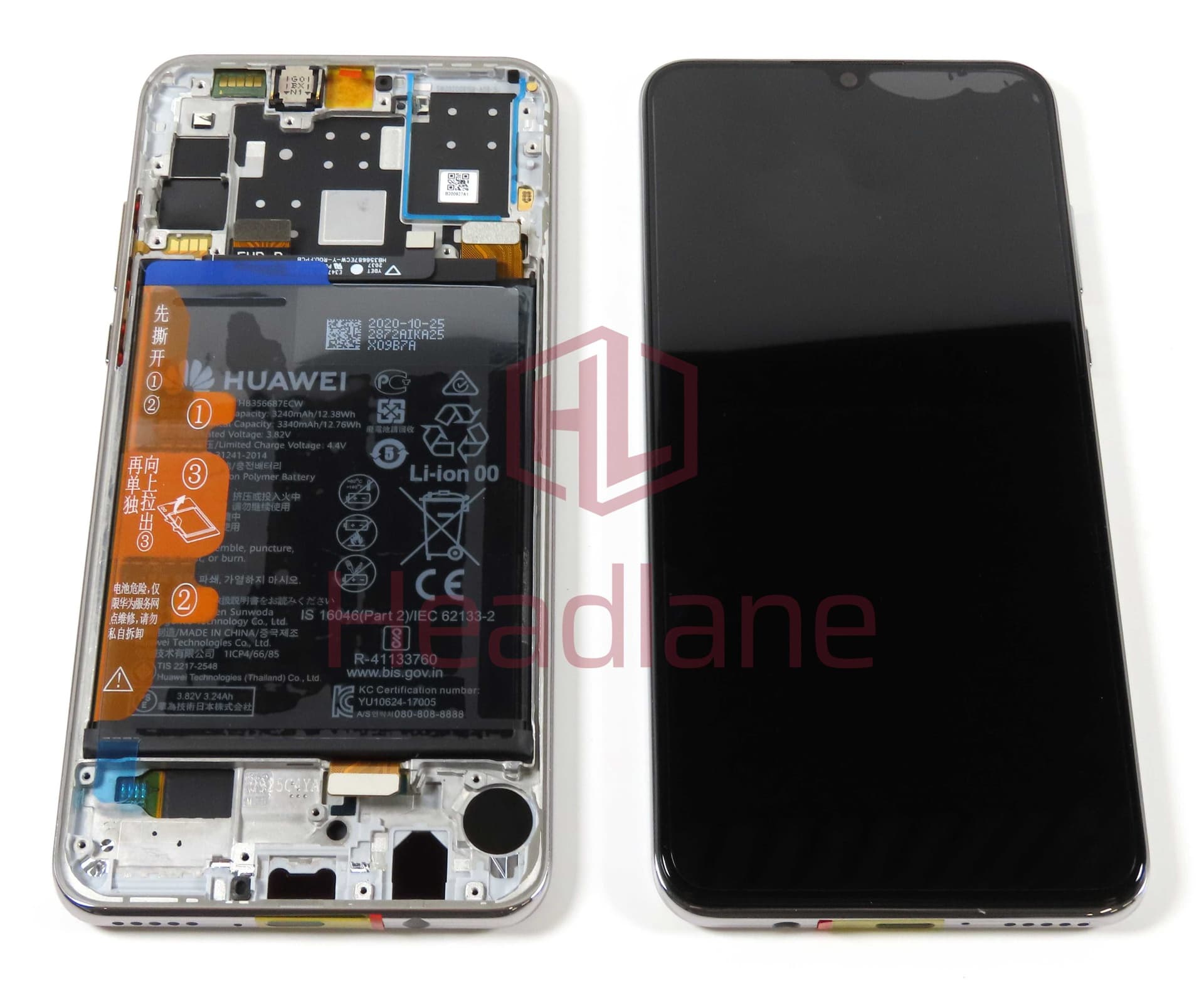 Huawei P30 Lite (NFC / 32MP Front Camera Version) LCD Display / Screen + Touch + Battery Assembly - White (No Box) - 02352PJN-NB - Huawei Replacement Part