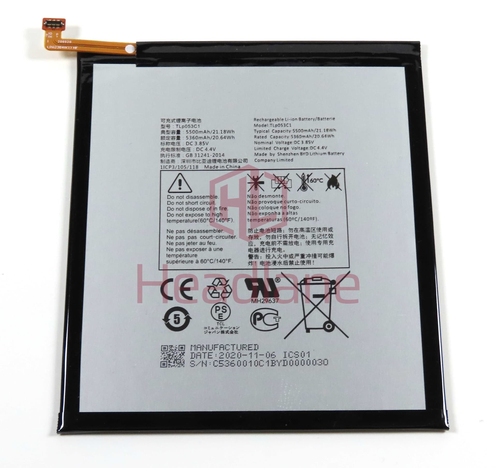 Alcatel 8094T 3T 10 TLp053C1 5500mAh Internal Battery - CAC5360011C1 - Alcatel Replacement Part