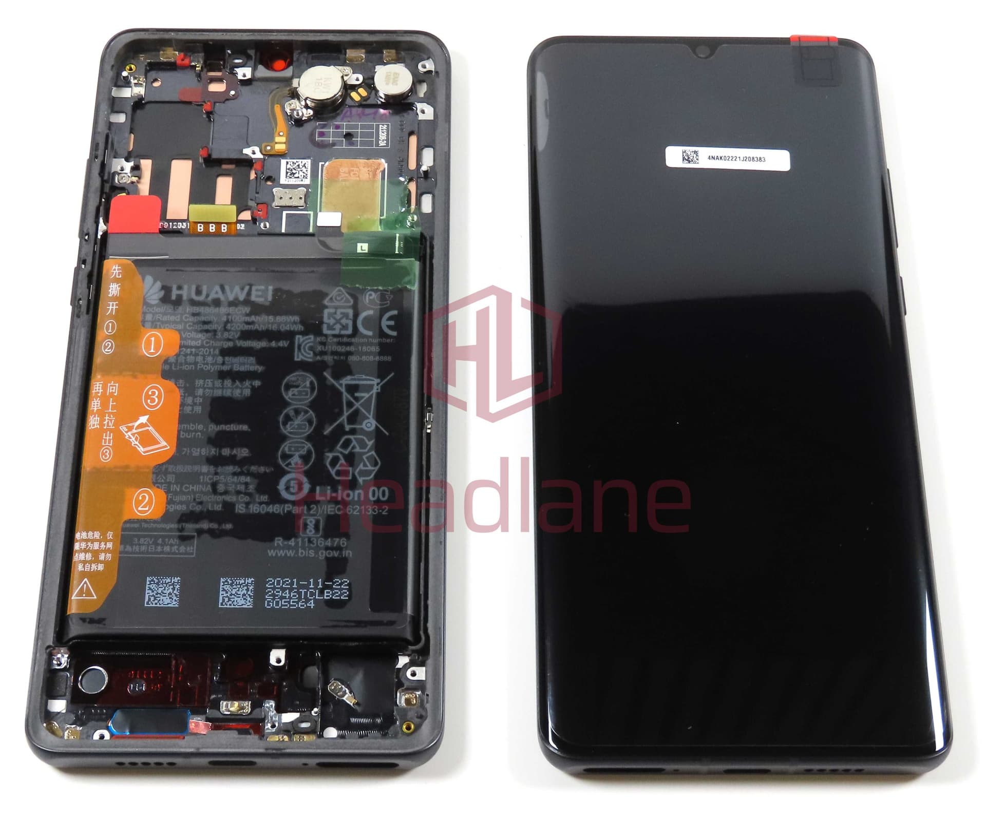 Huawei P30 Pro LCD Display / Screen + Touch + HB486486ECW Battery - Black (B Grade) - 02354NAK - Huawei Replacement Part