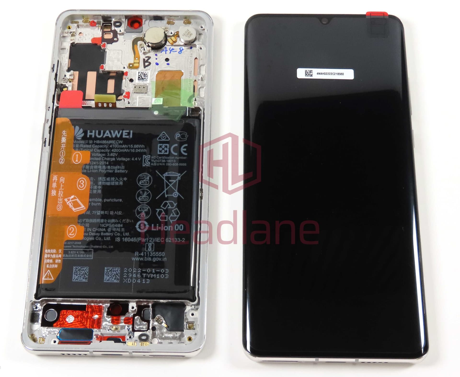 Huawei P30 Pro LCD Display / Screen + Touch + HB486486ECW Battery - Silver (B Grade) - 02355UMY - Huawei Replacement Part