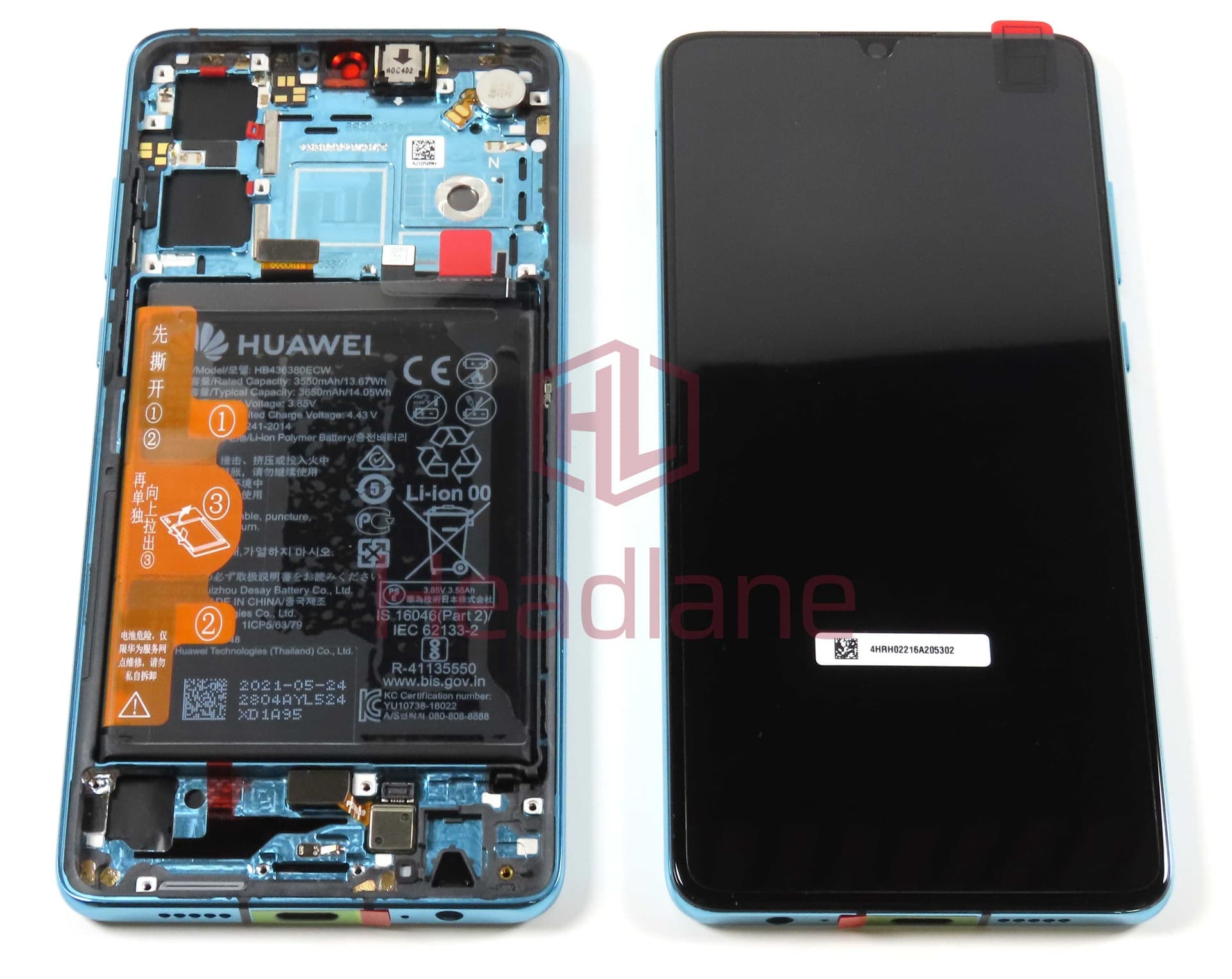 Huawei P30 LCD Display / Screen + Touch + Battery Assembly - Aurora Blue (New Version) (No Box) - 02354HRH-NB - Huawei Replacement Part