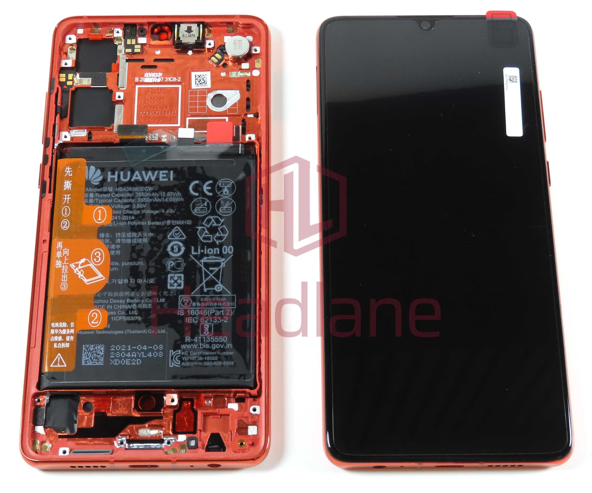 Huawei P30 LCD Display / Screen + Touch + Battery Assembly - Amber Sunrise (New Version) - 02354HNG - Huawei Replacement Part