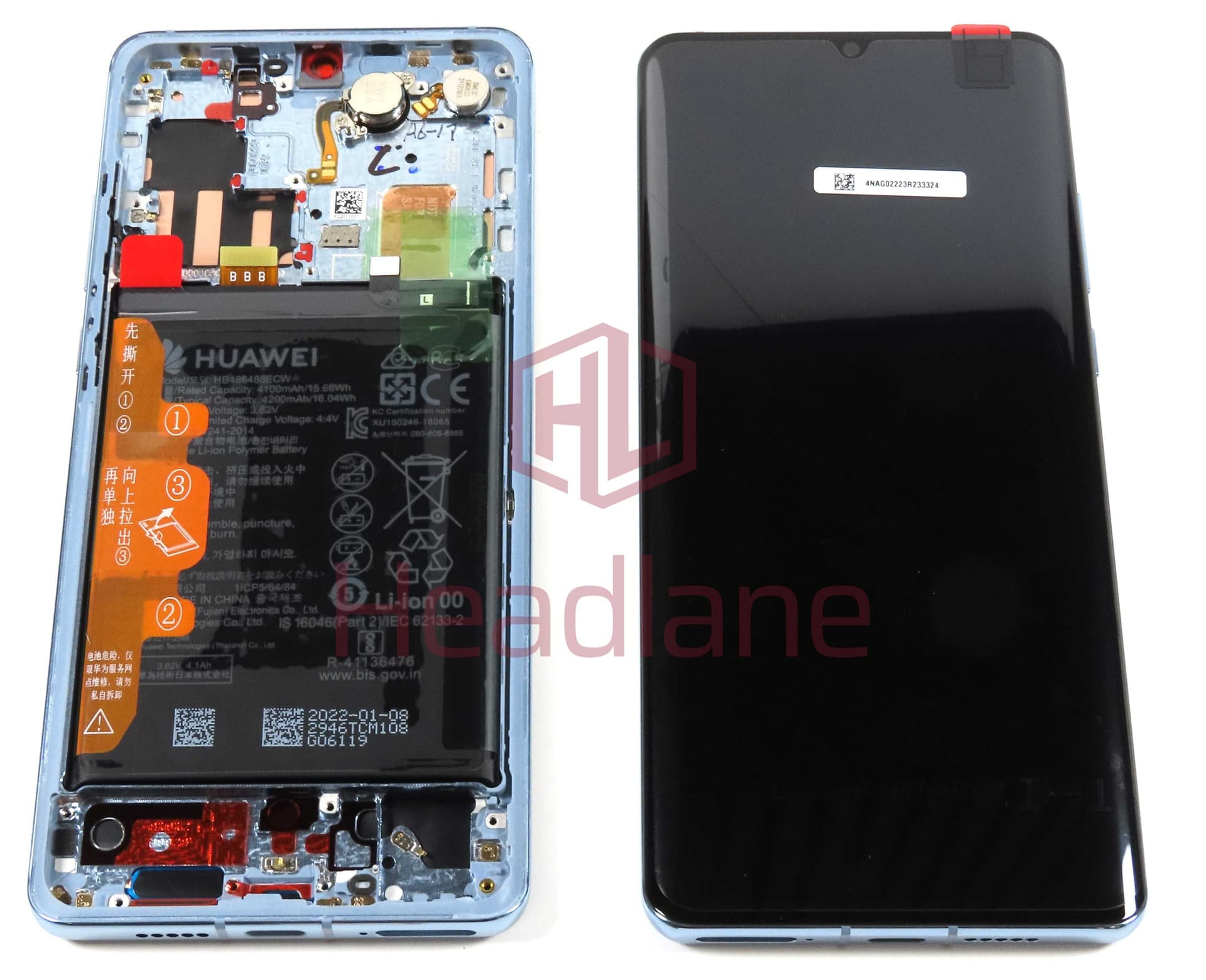Huawei P30 Pro LCD Display / Screen + Touch + HB486486ECW Battery - Aurora Blue (B Grade) - 02354NAJ - Huawei Replacement Part