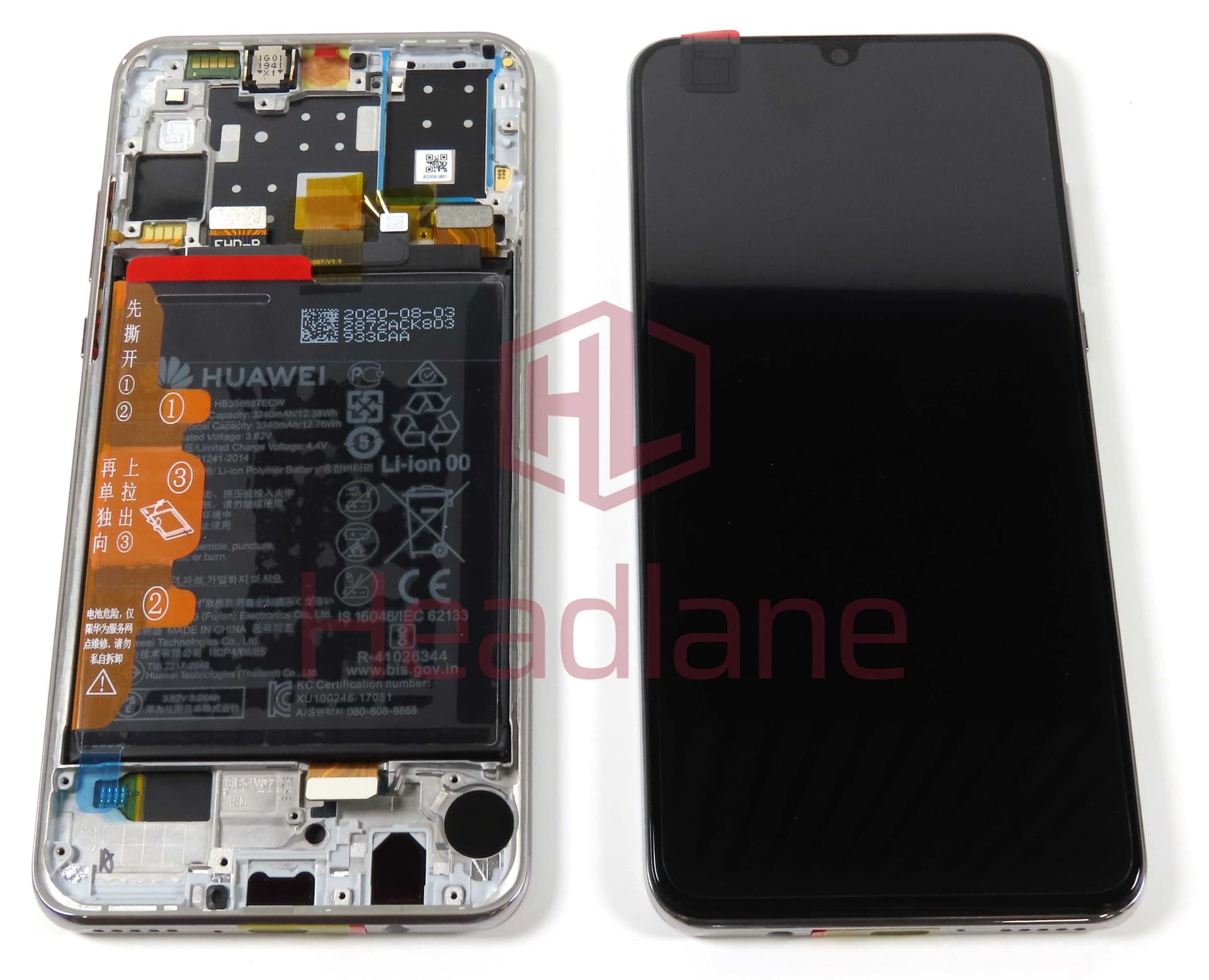 Huawei P30 Lite (MAR-LX1A) LCD Display / Screen + Touch + Battery Assembly - White (No Box) - 02352RQC-NB - Huawei Replacement Part