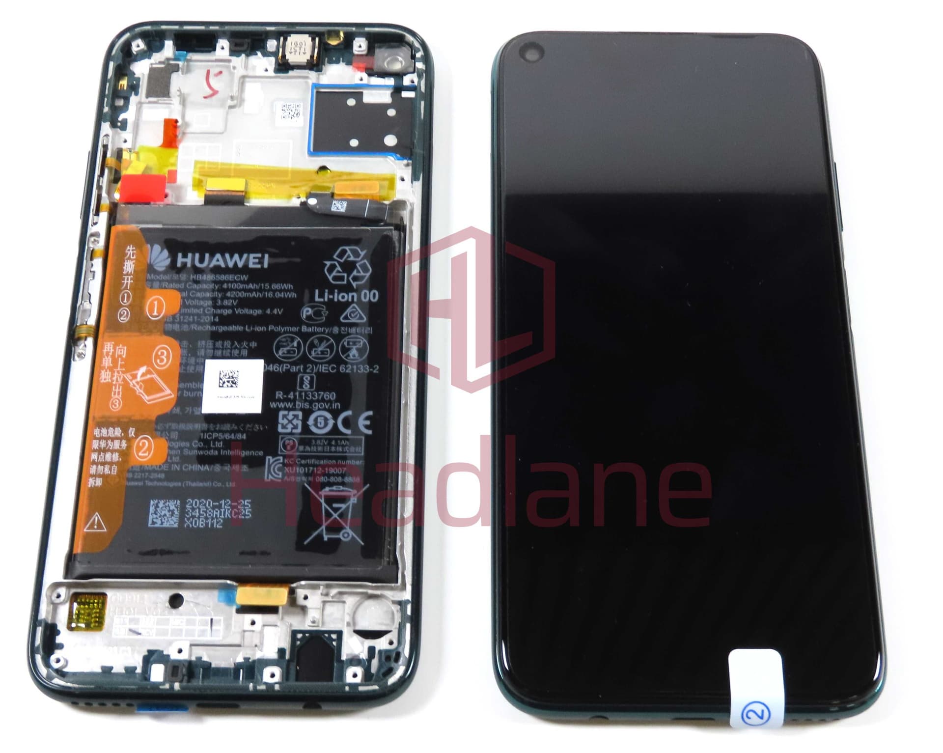 Huawei P40 Lite LCD Display / Screen + Touch + Battery Assembly - Crush Green (No Box) - 02353KGA-NB - Huawei Replacement Part