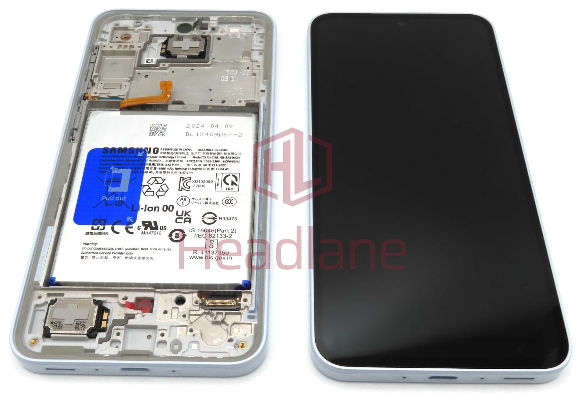 Samsung SM-A356 Galaxy A35 5G LCD Display / Screen + Touch + Frame + Battery - Blue (Awesome Iceblue) - GH82-34223B