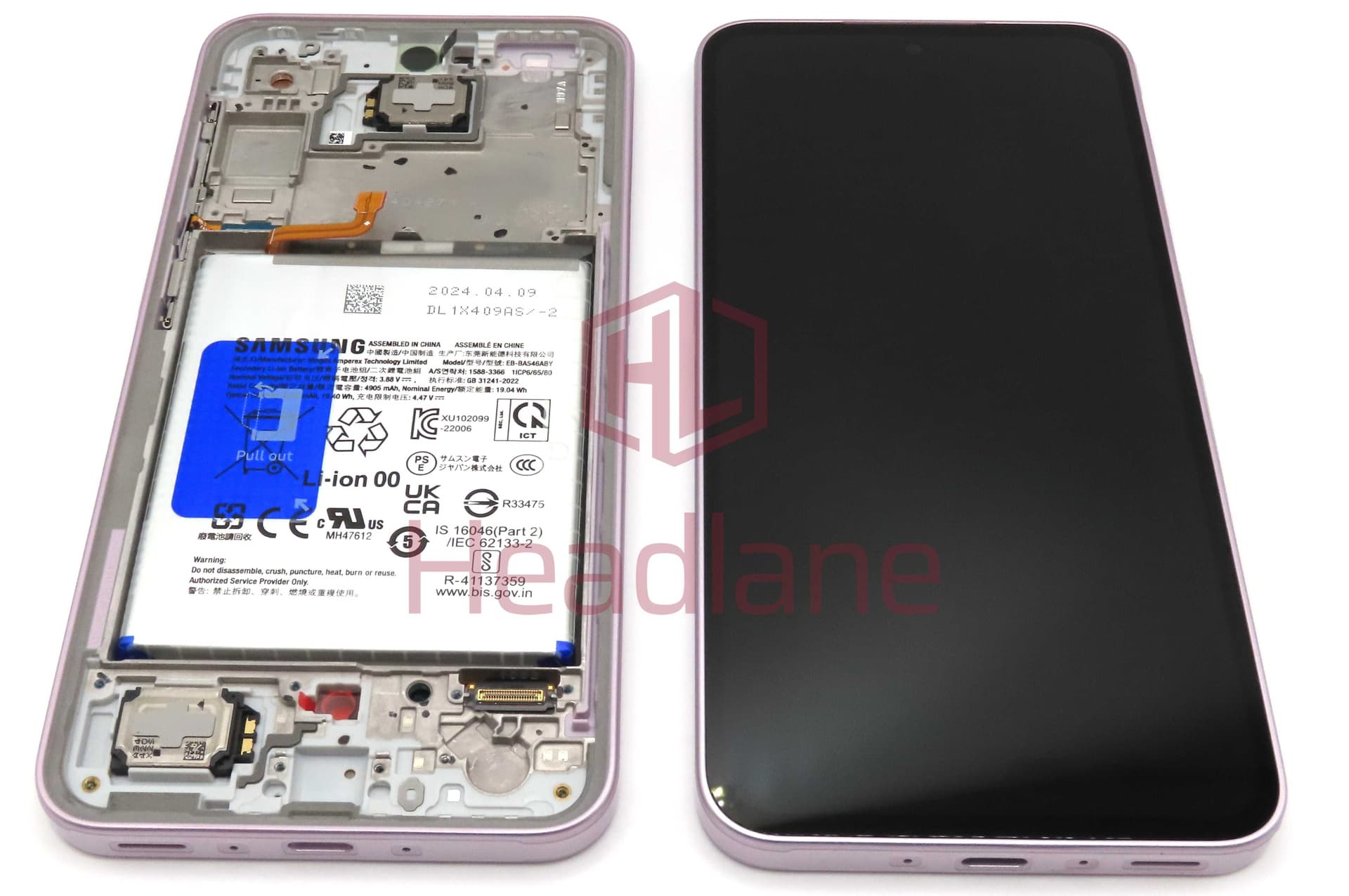 Samsung SM-A356 Galaxy A35 5G LCD Display / Screen + Touch + Frame + Battery - Pink (Awesome Lilac) - GH82-34223C