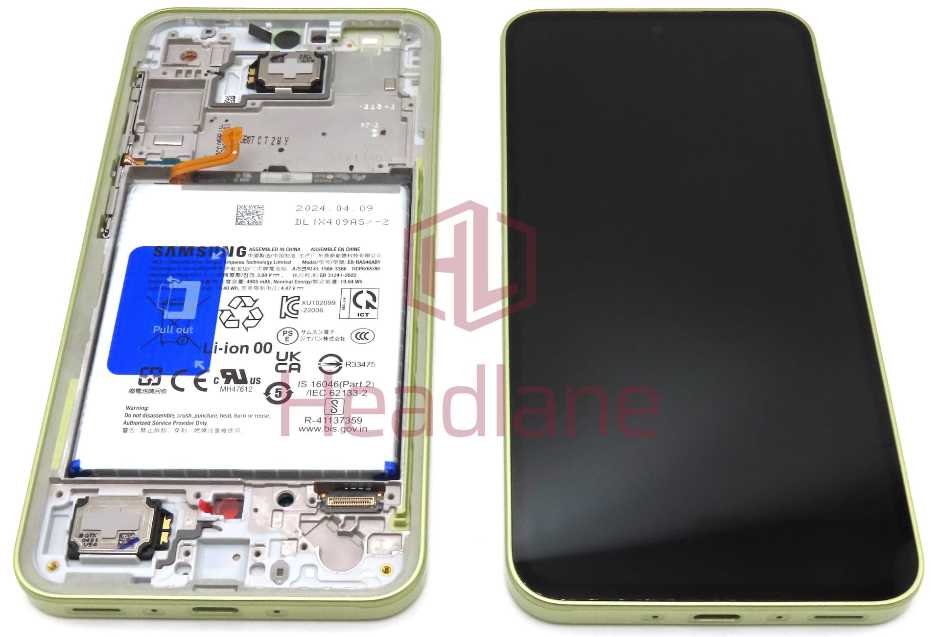 Samsung SM-A356 Galaxy A35 5G LCD Display / Screen + Touch + Frame + Battery - Yellow (Awesome Lemon - GH82-34223D