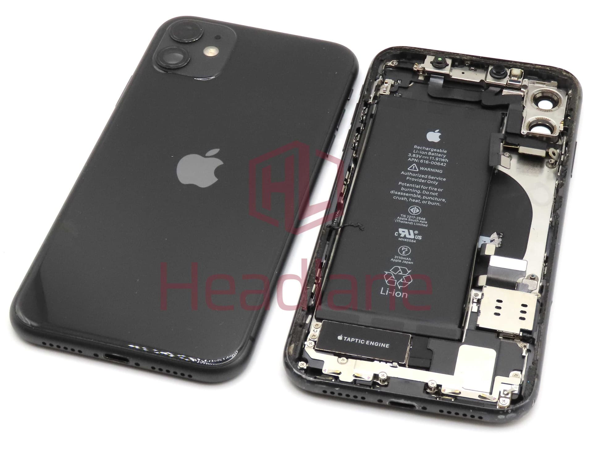 Apple iPhone 11 Back / Battery Cover + Small Parts - Black (Pulled - Grade C) (No Camera) - IP11BH-BK-NC-C
