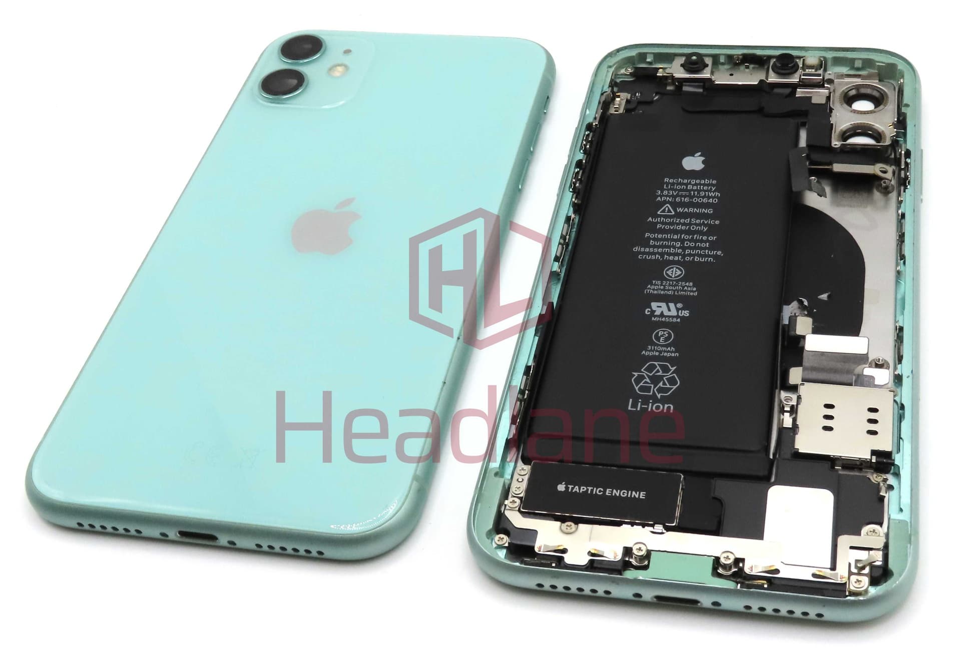 Apple iPhone 11 Back / Battery Cover + Small Parts - Green (Pulled - Grade B) (No Camera) - IP11BH-GR-NC-B