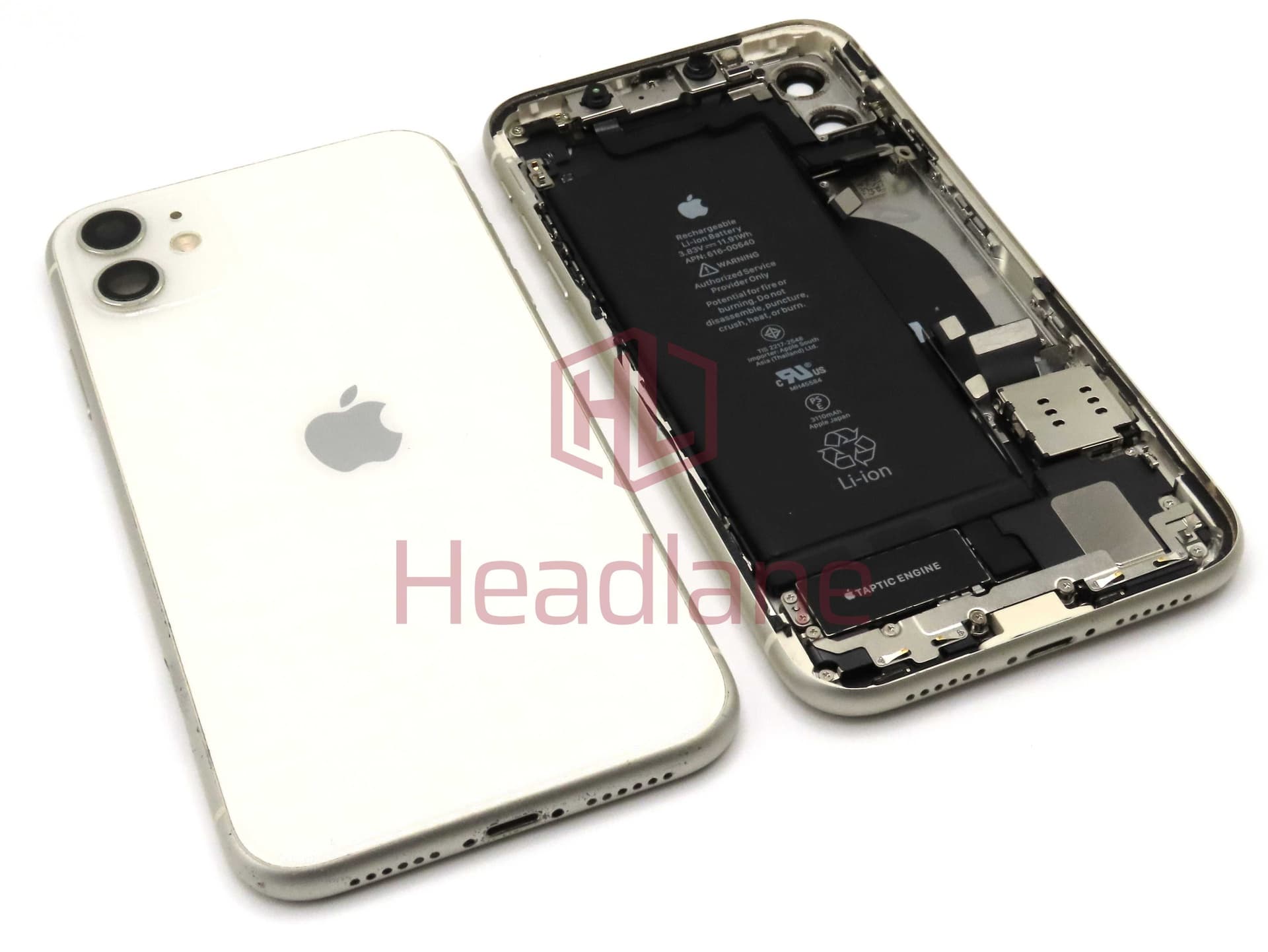 Apple iPhone 11 Back / Battery Cover + Small Parts - White (Pulled - Grade C) (No Camera) - IP11BH-WT-BH-C