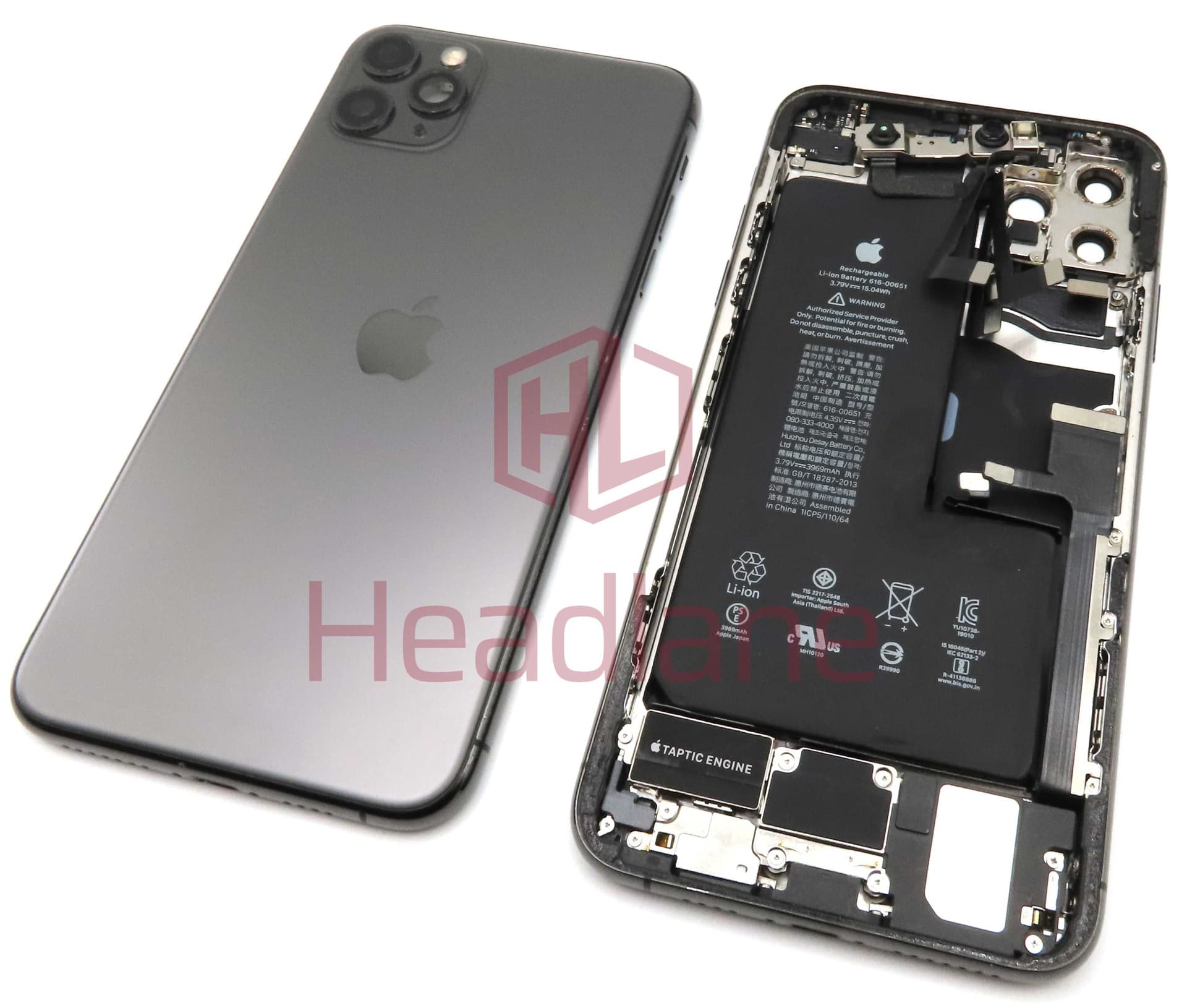 Apple iPhone 11 Pro Max Back / Battery Cover + Small Parts - Space Grey (Pulled - Grade C) (No Camera) - IP11PMBH-SG-NC-C