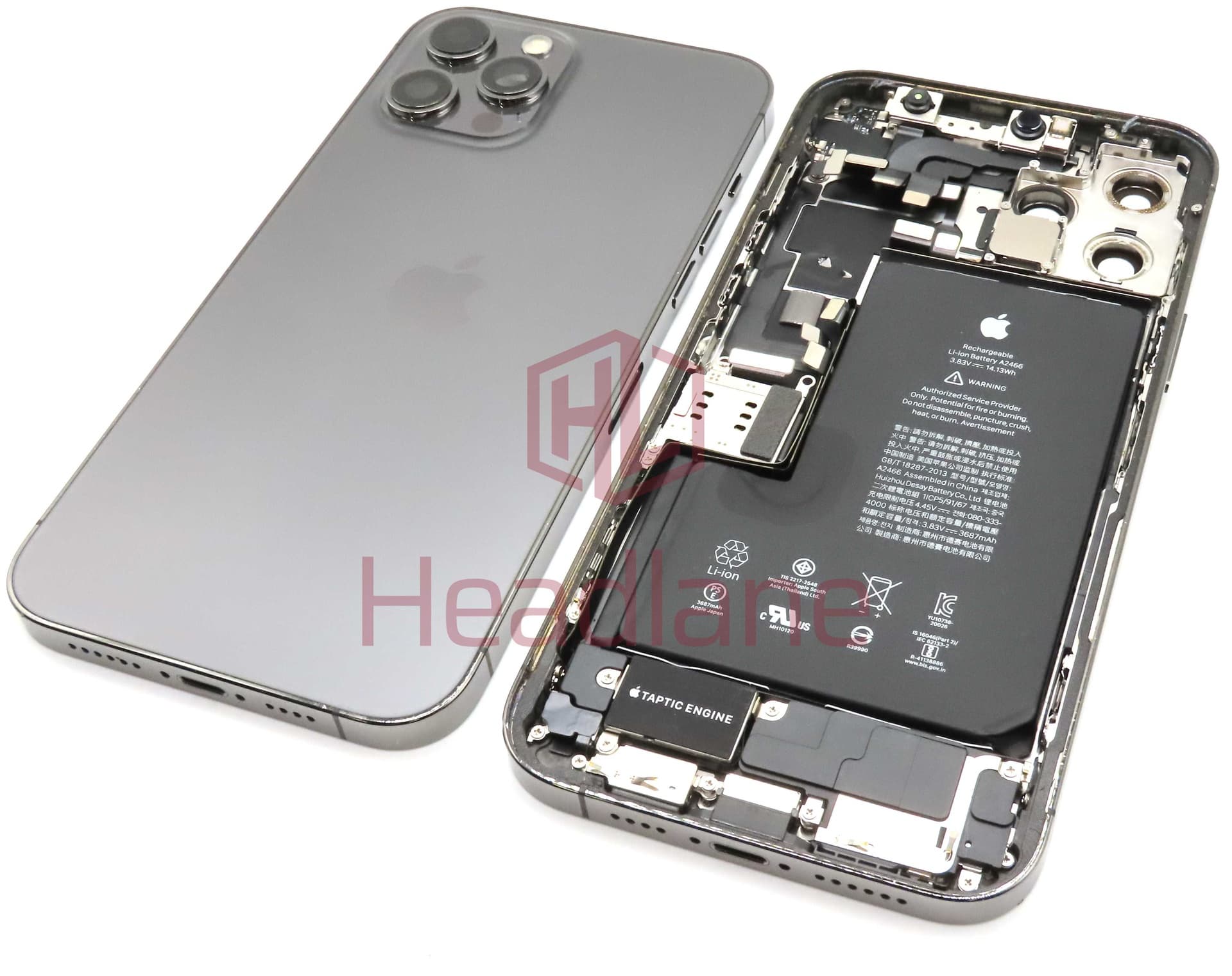 iPhone 12 Pro Max Back / Battery Cover + Small Parts - Graphite (Pulled - Grade C) (No Camera) - IP12PMBH-GR-NC-C