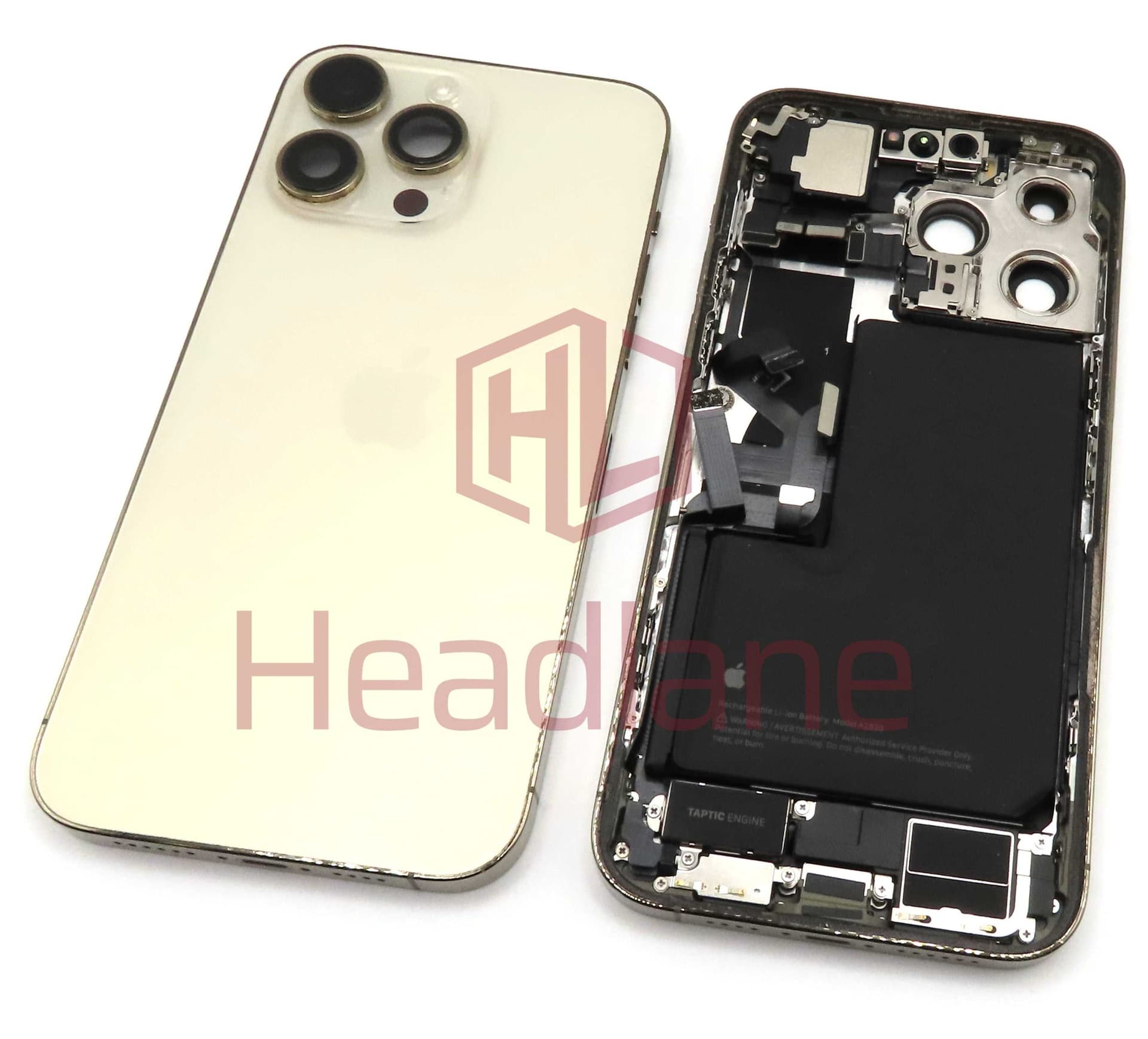 iPhone 14 Pro Max Back / Battery Cover + Small Parts - Gold (Pulled - Grade C) (No Camera) - IP14PMBH-GL-NC-C
