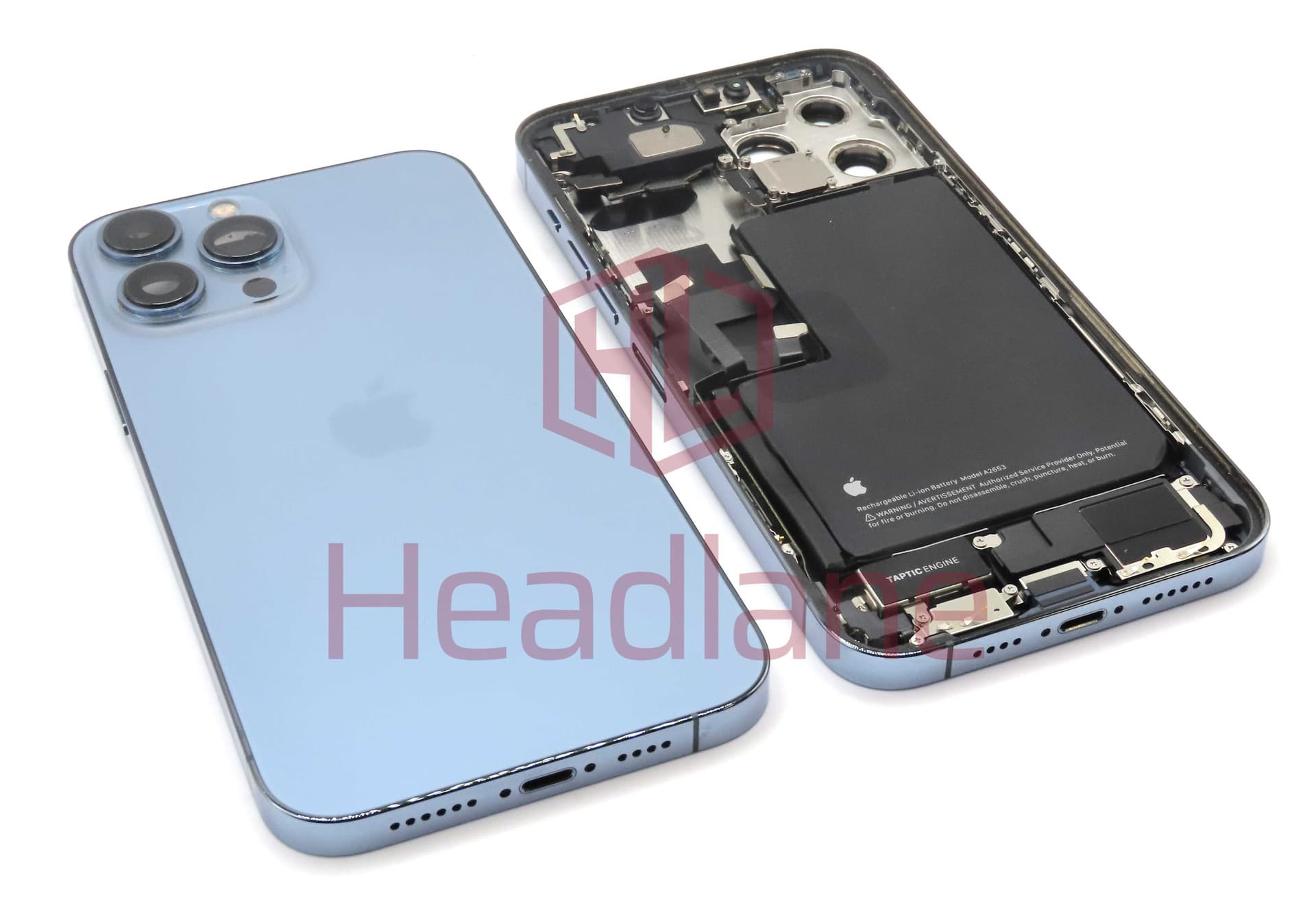 iPhone 13 Pro Max Back / Battery Cover + Small Parts - Blue (Pulled - Grade B) (No Camera) - IP13PMBH-B-NC-B