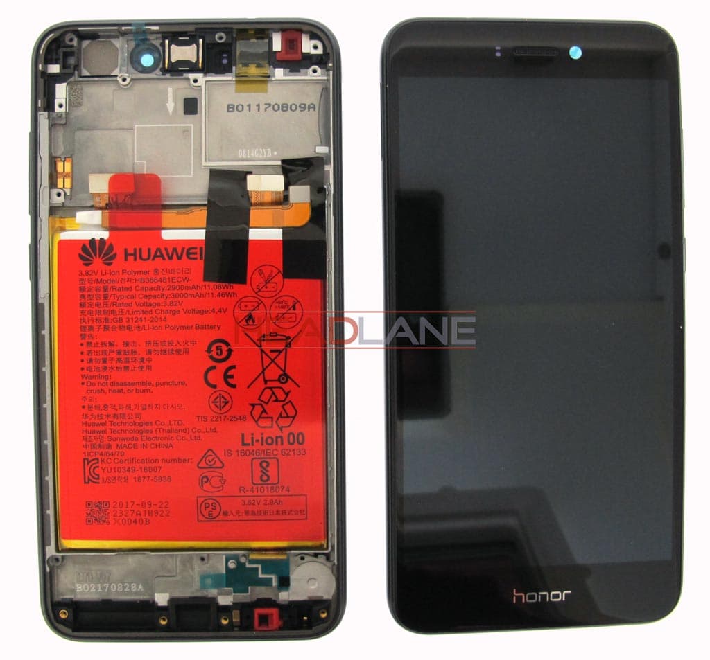 Huawei P8 Lite (2017) LCD Display / Screen + Touch + Battery Assembly - Black - 02351DMR - Huawei Replacement Part