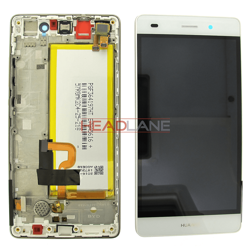 Huawei P8 Lite LCD Display / Screen + Touch Assembly + Battery - White - 02350KCD - Huawei Replacement Part