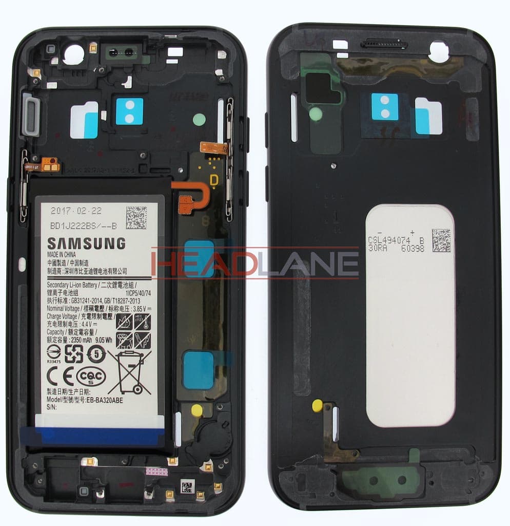 Samsung SM-A320 Galaxy A3 (2017) Middle + Battery - Black - GH82-13667A - Samsung Replacement Part