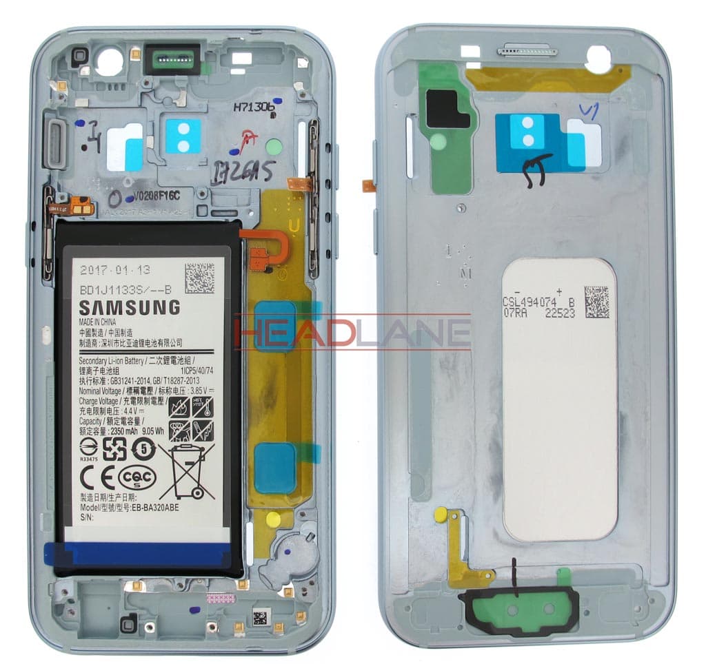 Samsung SM-A320 Galaxy A3 (2017) Middle + Battery - Blue - GH82-13667C - Samsung Replacement Part